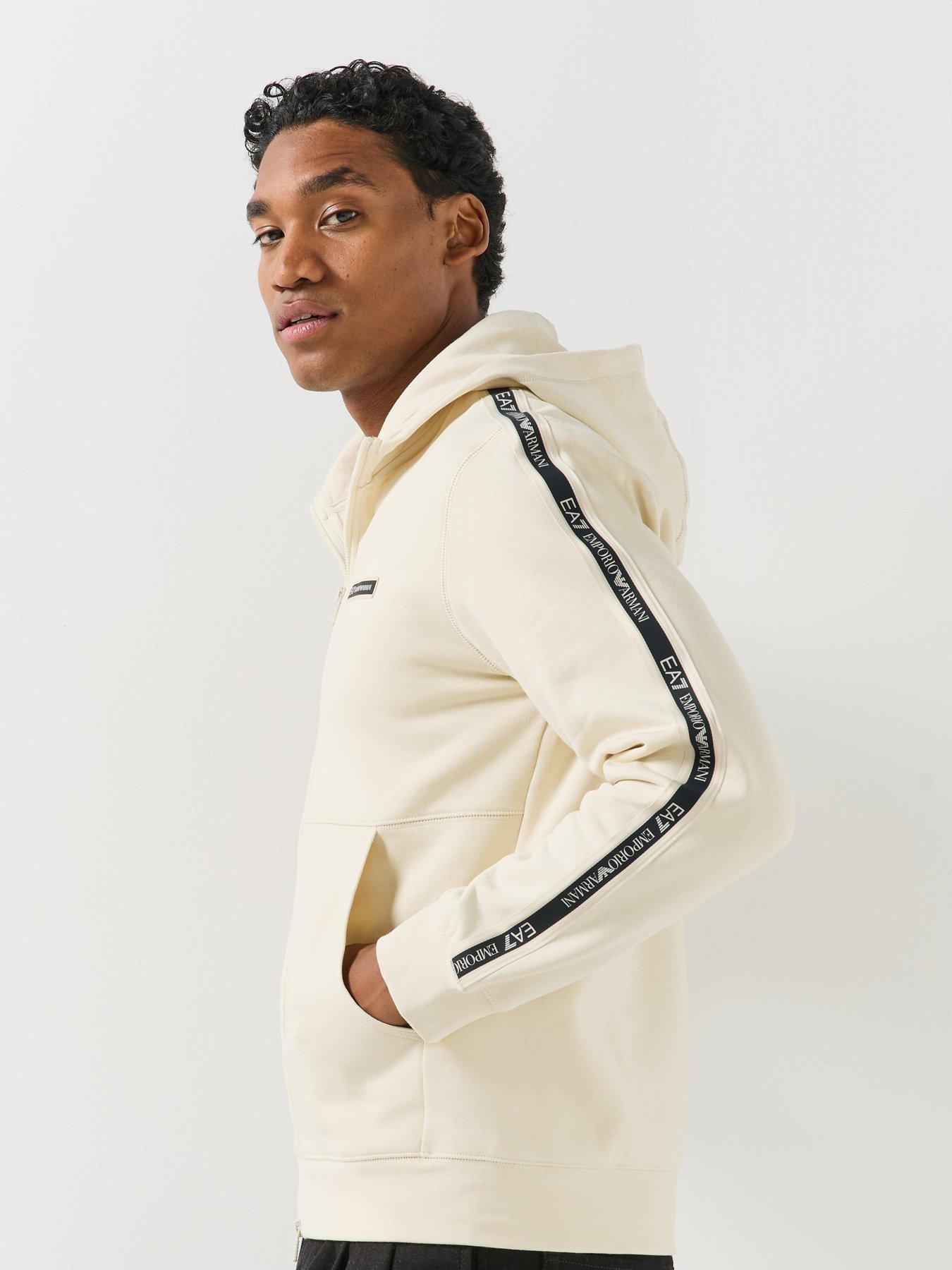 Image 5 of 6 of EA7 Emporio Armani Mens Logo Tape Two-Way Zip Hoodie - Light Beige