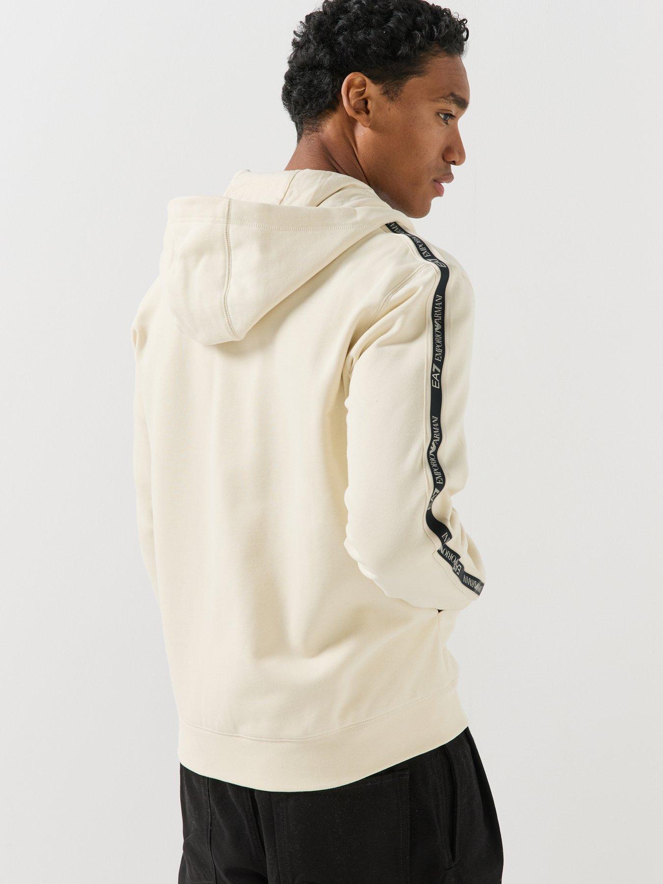 Image 6 of 6 of EA7 Emporio Armani Mens Logo Tape Two-Way Zip Hoodie - Light Beige