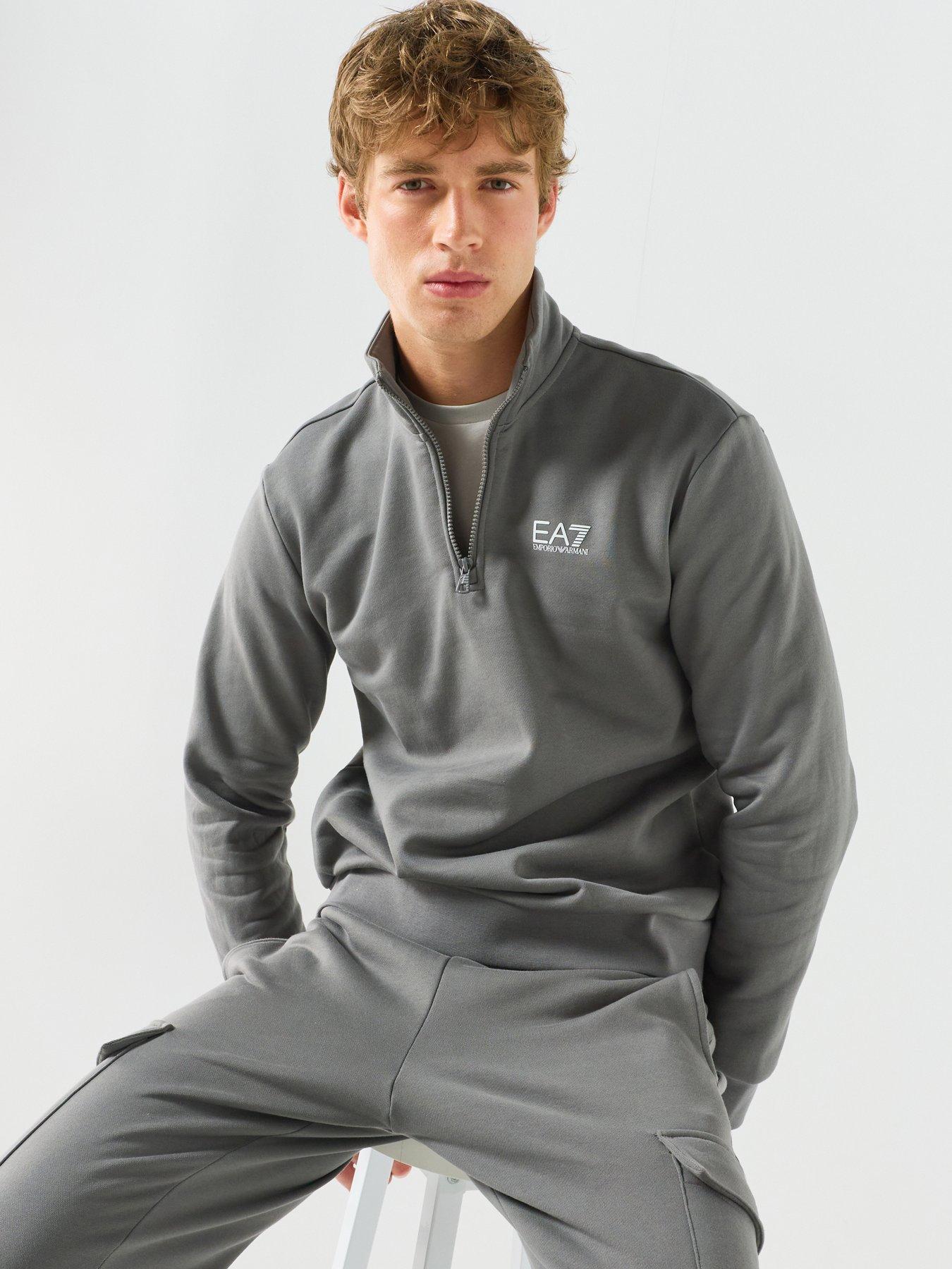 EA7 Emporio Armani Core ID Logo Quarter Zip Funnel Neck Sweatshirt - Grey