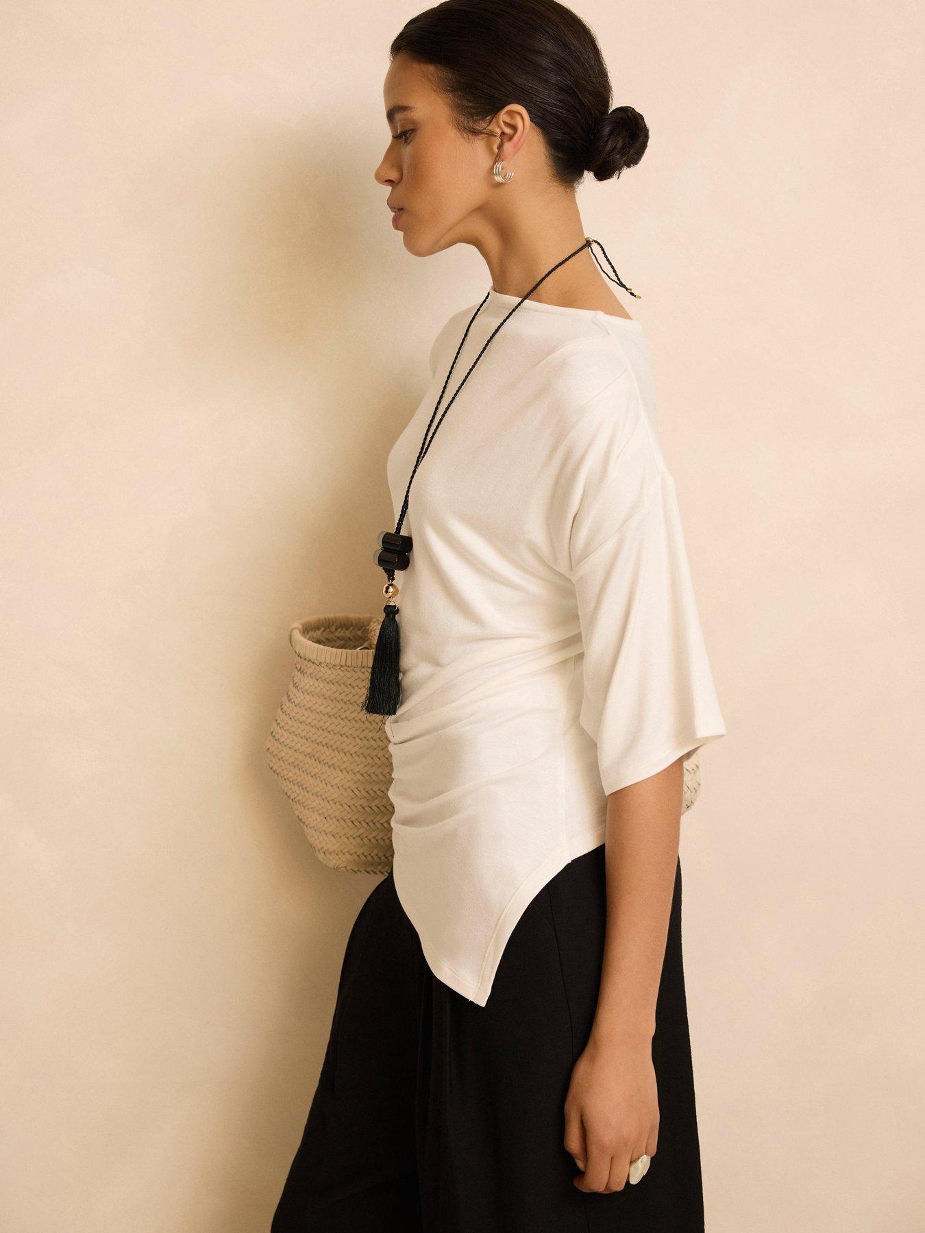 Mint Velvet Ivory Draped Asymmetric Top - White