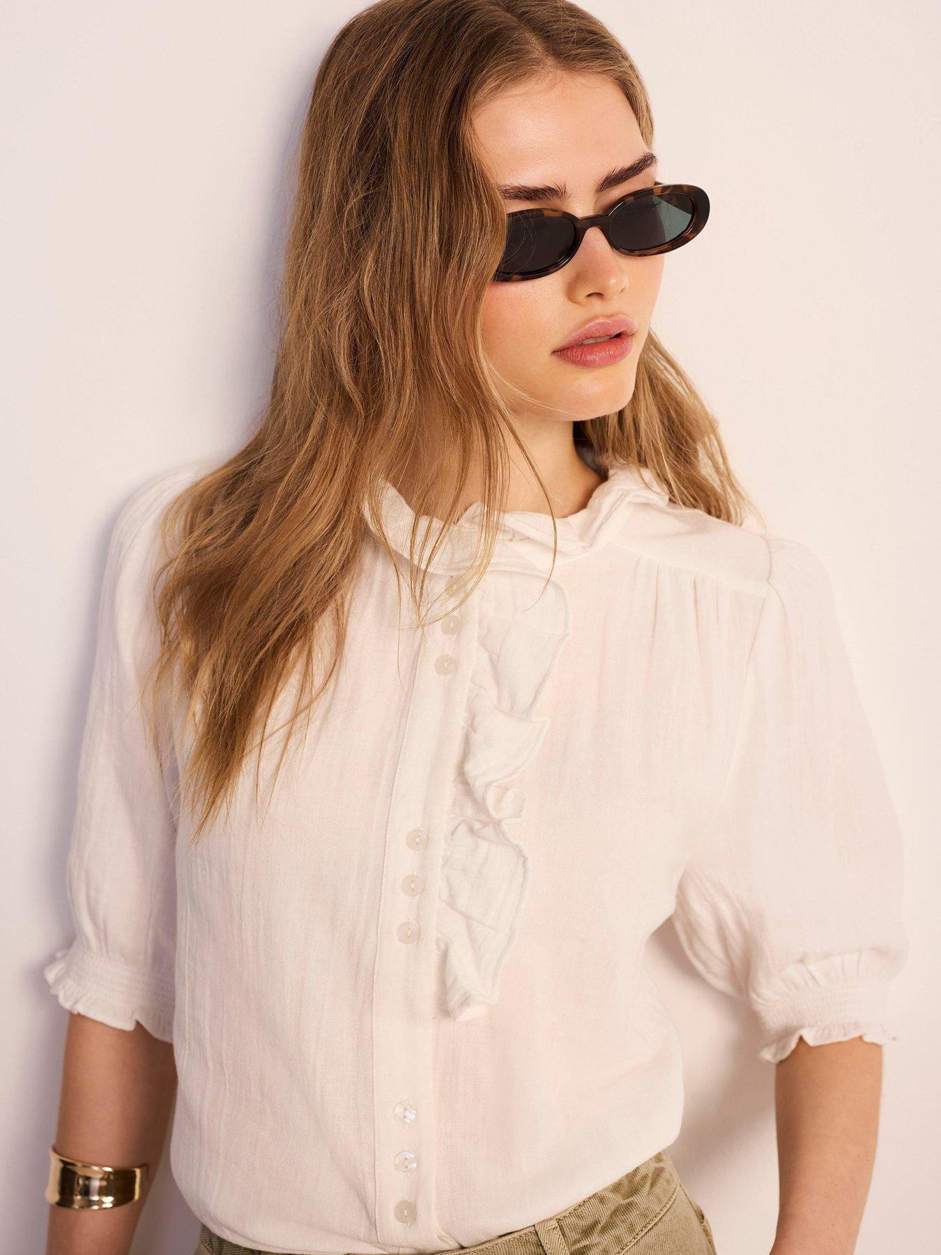 Image 2 of 6 of Mint Velvet Ivory Gauze Blouse - White
