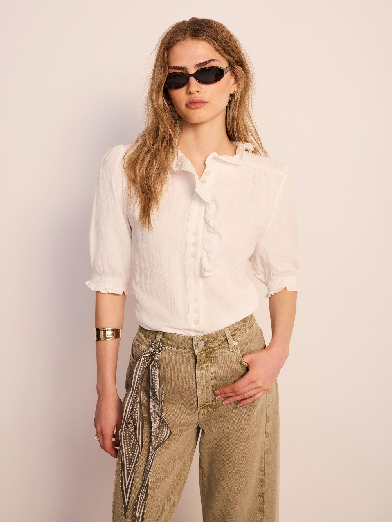 Image 3 of 6 of Mint Velvet Ivory Gauze Blouse - White