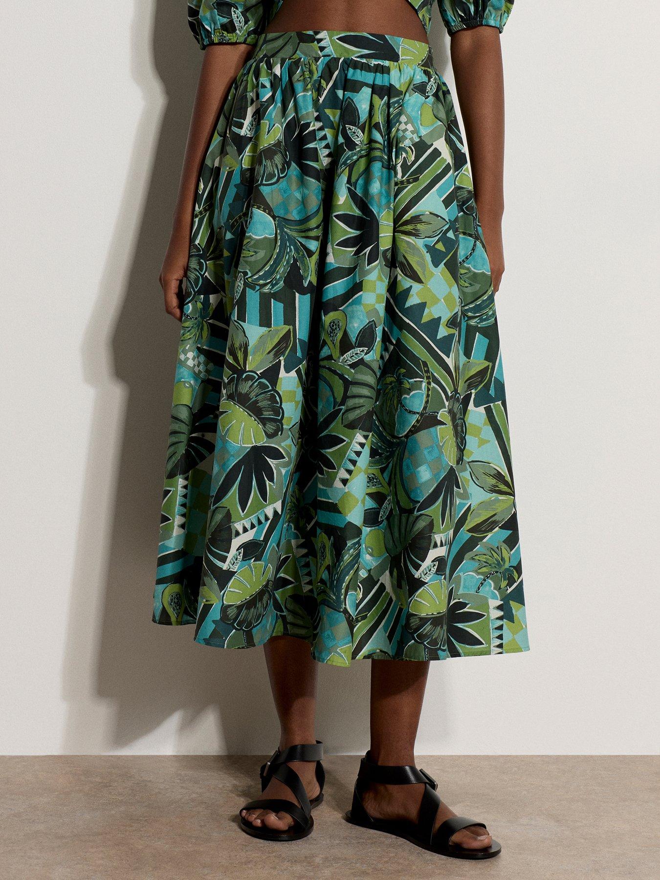 Apricot Tropical Circus Midi Co Ord Skirt - Turquoise