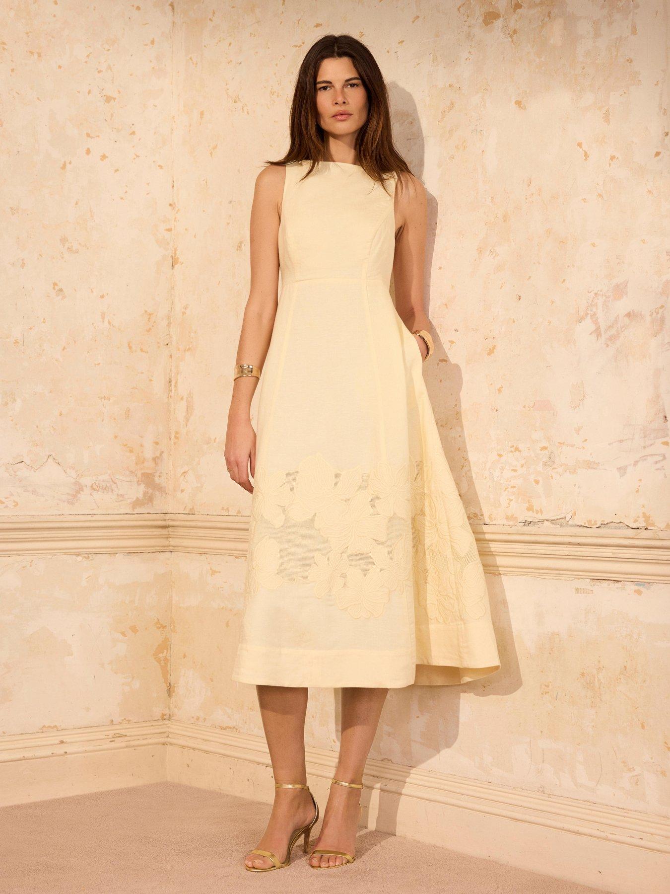 Image 2 of 6 of Mint Velvet Lace Insert Midi Dress - Yellow