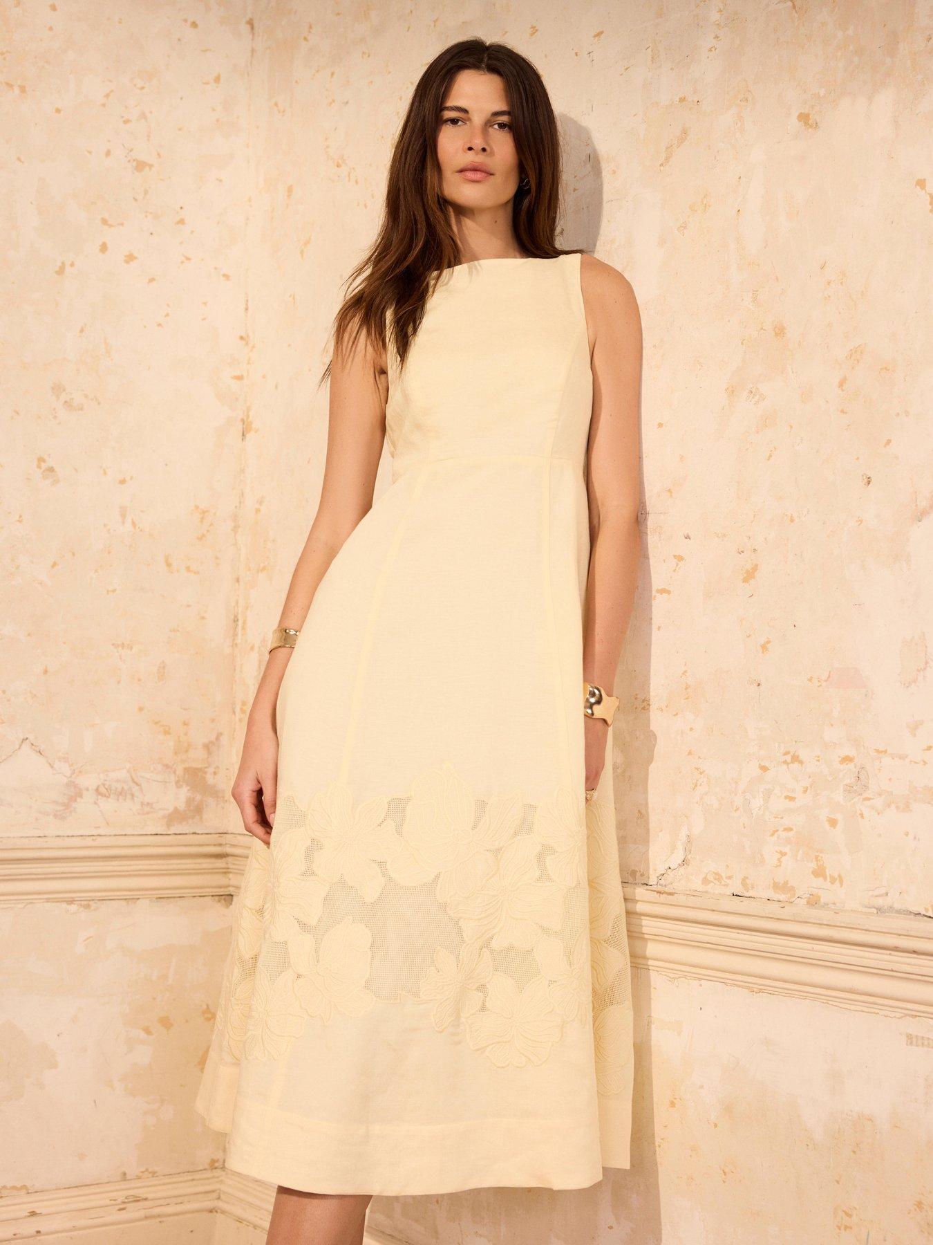Image 4 of 6 of Mint Velvet Lace Insert Midi Dress - Yellow