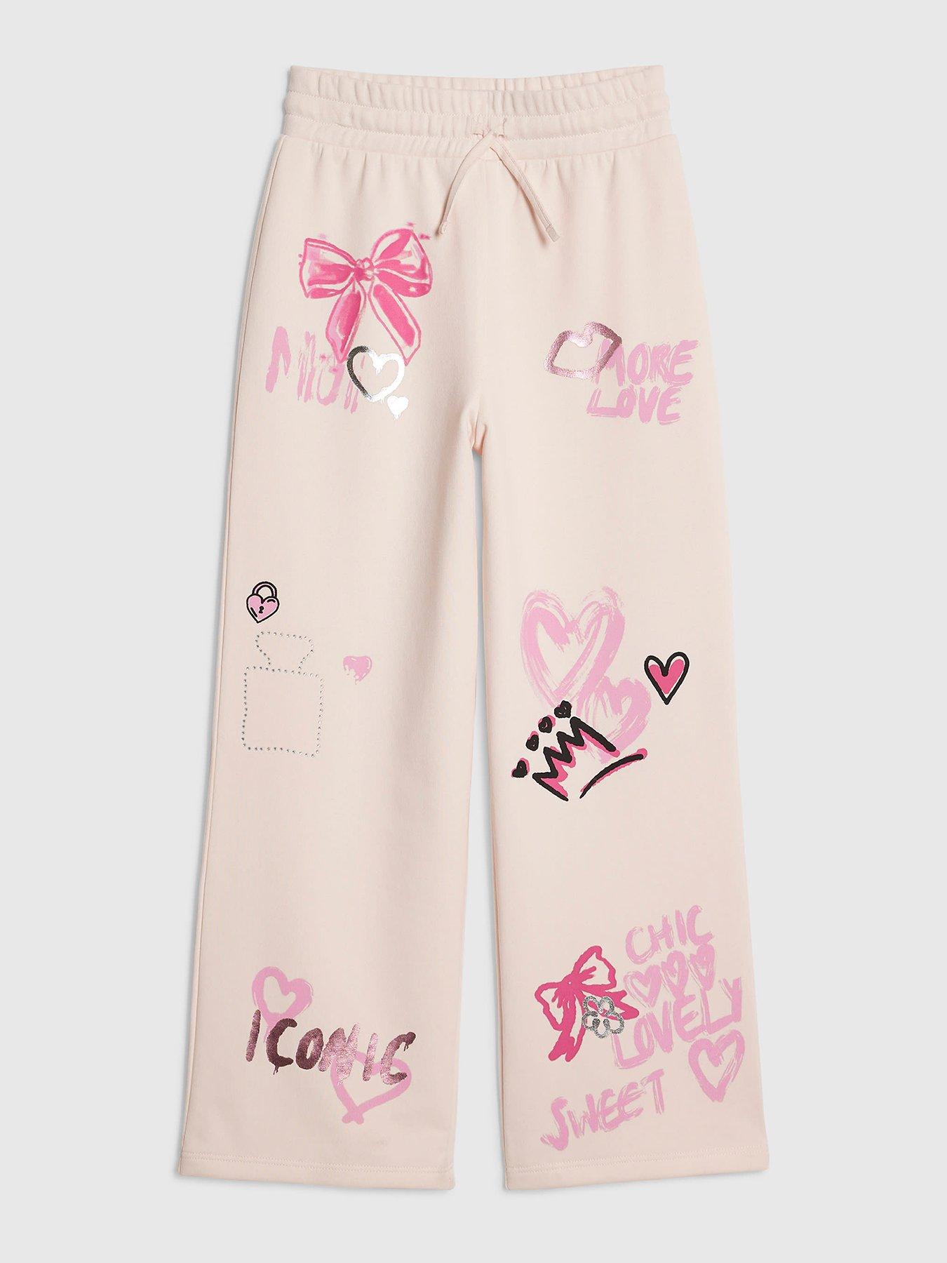 River Island Older Girls Graffiti Icon Wide Leg Joggers - Cream