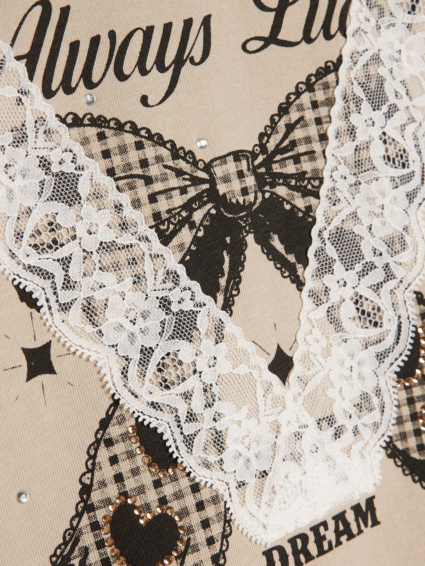 Image 4 of 5 of River Island Older Girls Lace T-Shirt And Ruffle Skirt Set - Cream