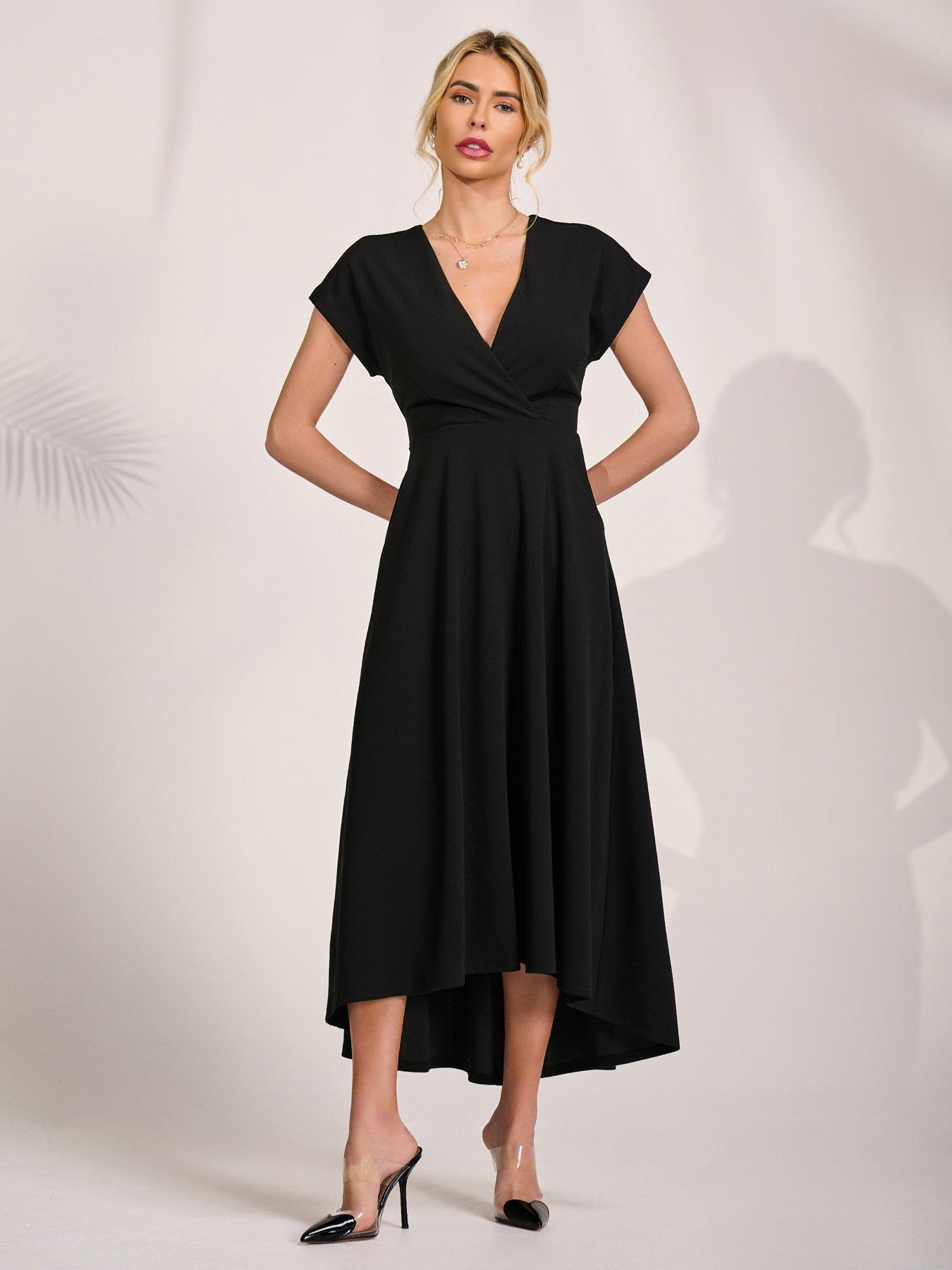 Jolie Moi Scuba Dipped Hem Maxi Dress - Black