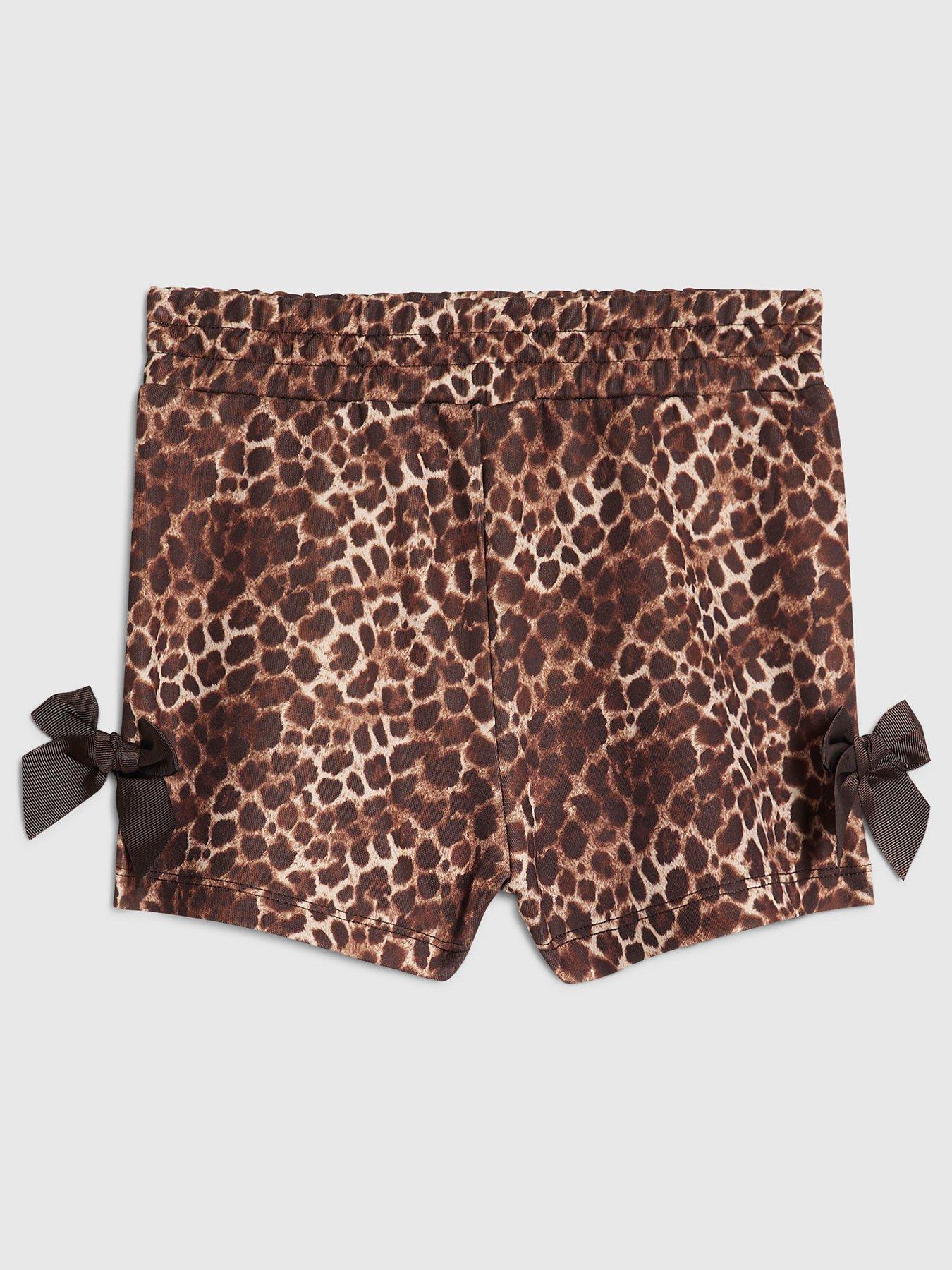 River Island Older Girls Premium Leopard Print Bow Shorts - Brown