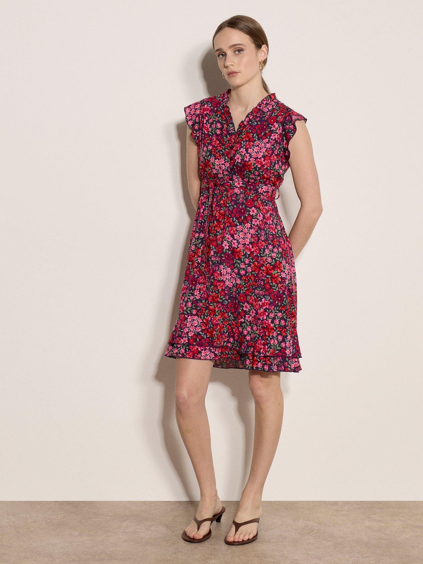 Image 3 of 6 of Apricot Floral Patchwork In Ditsy Ruffle Dress - Purple