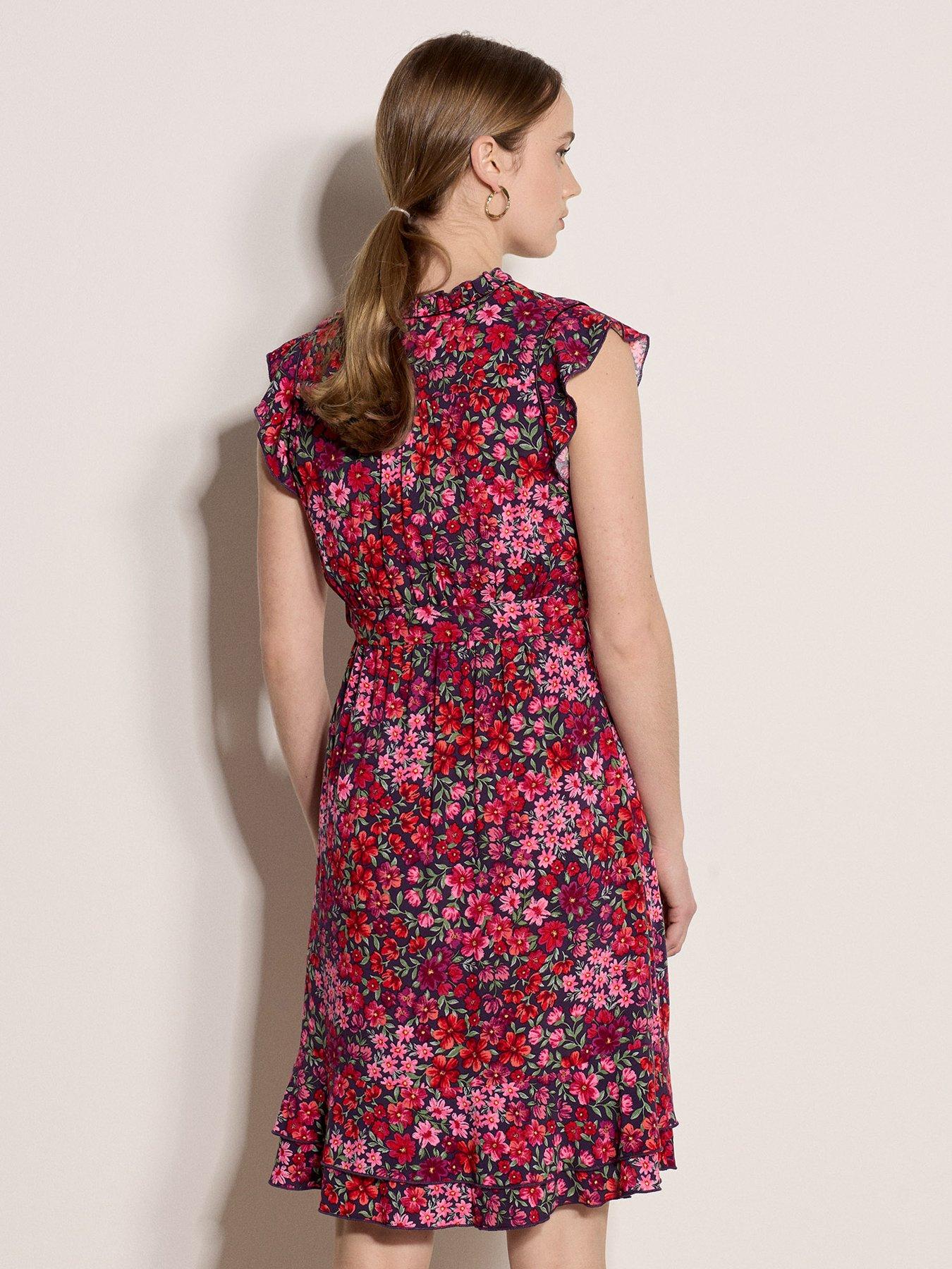 Image 4 of 6 of Apricot Floral Patchwork In Ditsy Ruffle Dress - Purple