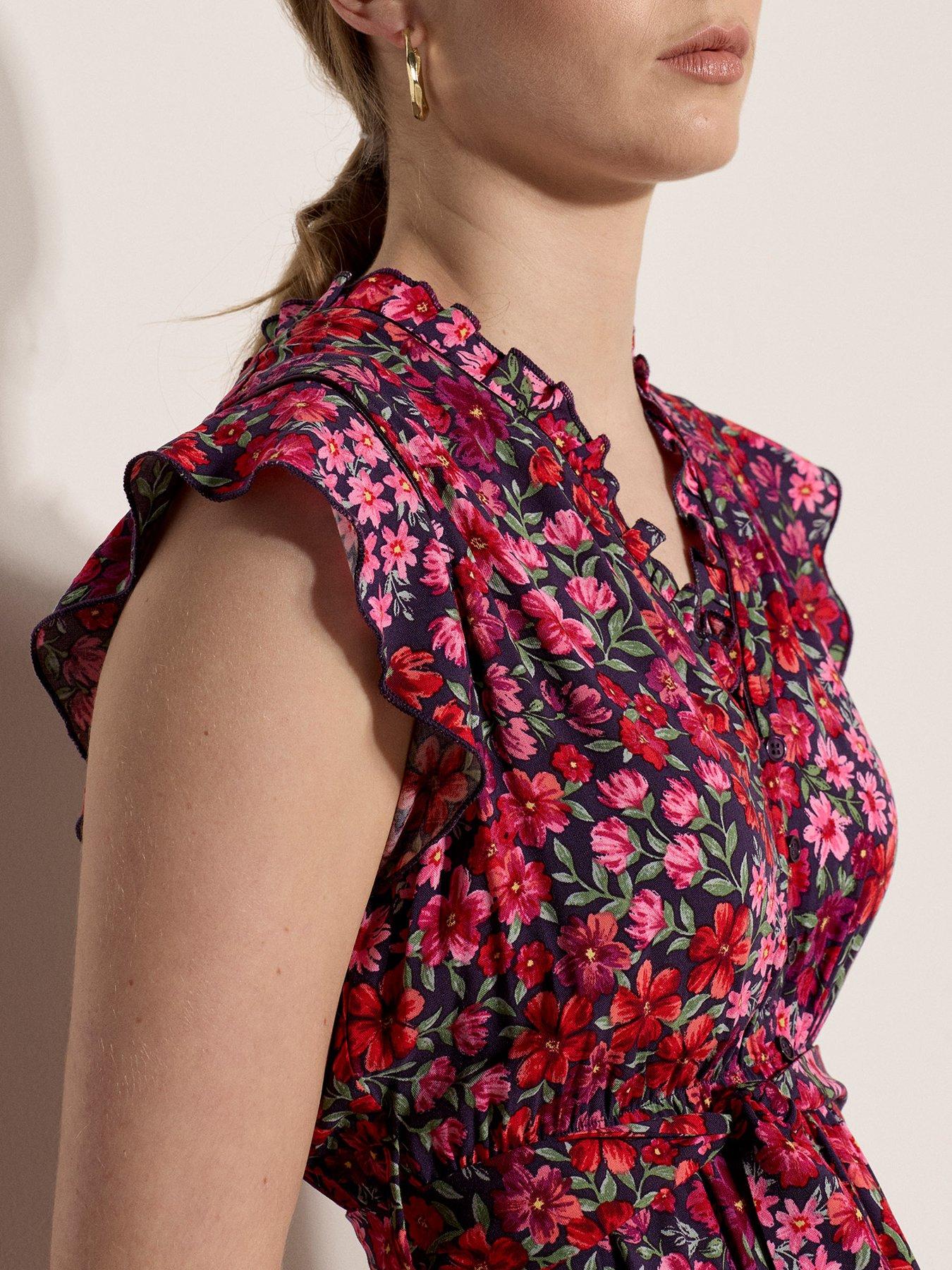 Image 5 of 6 of Apricot Floral Patchwork In Ditsy Ruffle Dress - Purple