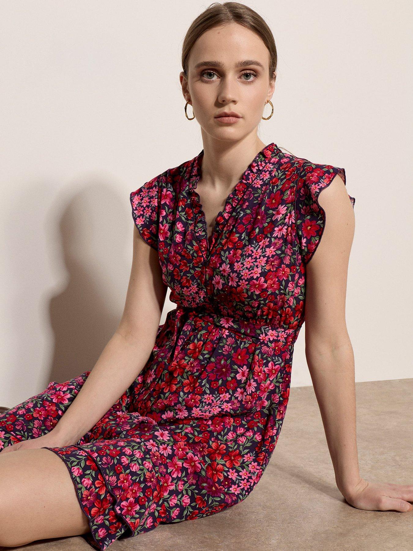Image 6 of 6 of Apricot Floral Patchwork In Ditsy Ruffle Dress - Purple