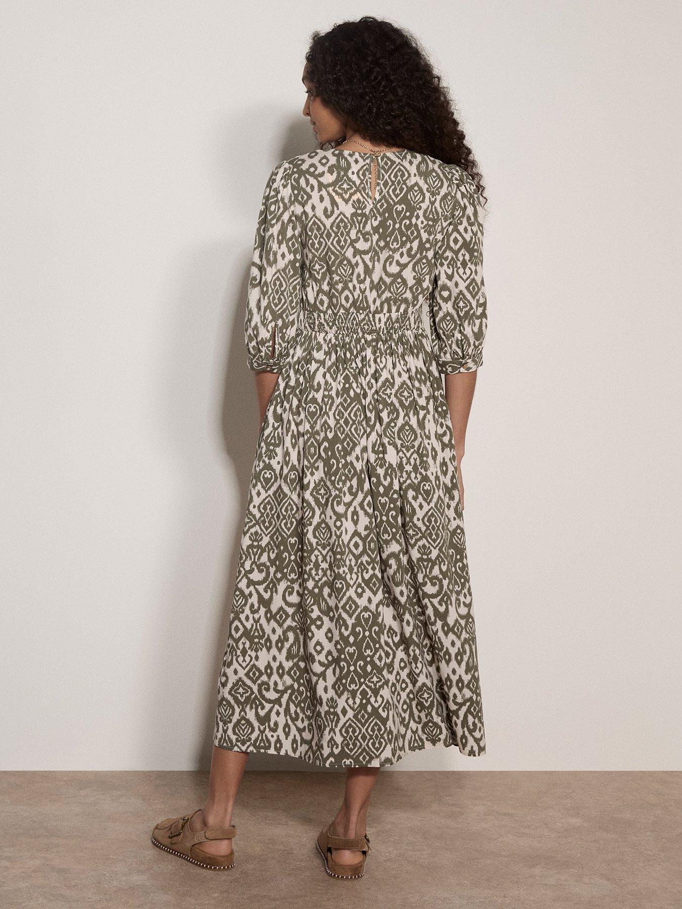 Image 2 of 4 of Apricot Tapestry Ikat Midi Dress - Green