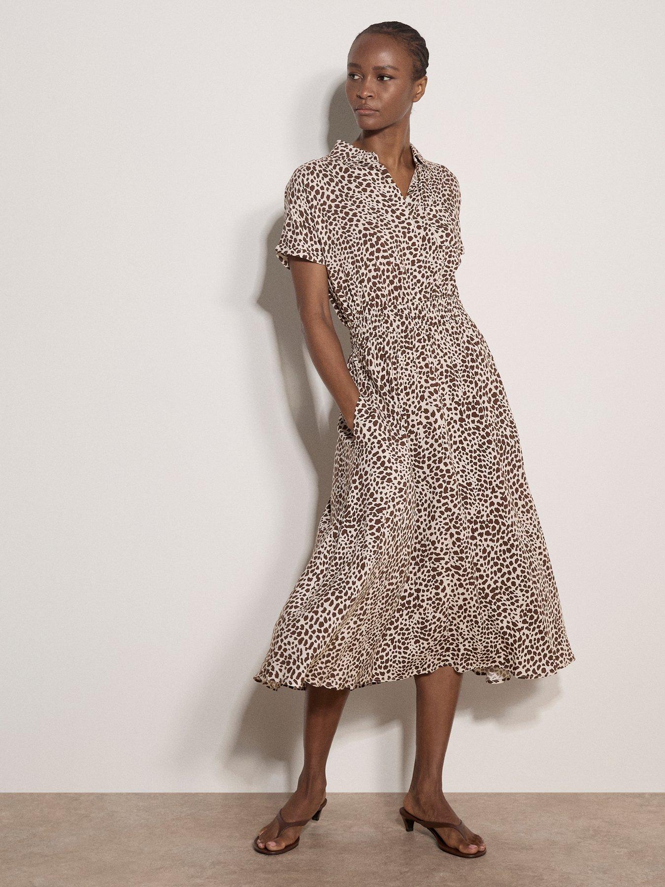 Apricot Mono Dense Spot Shirt Smock Waist Dress - Brown