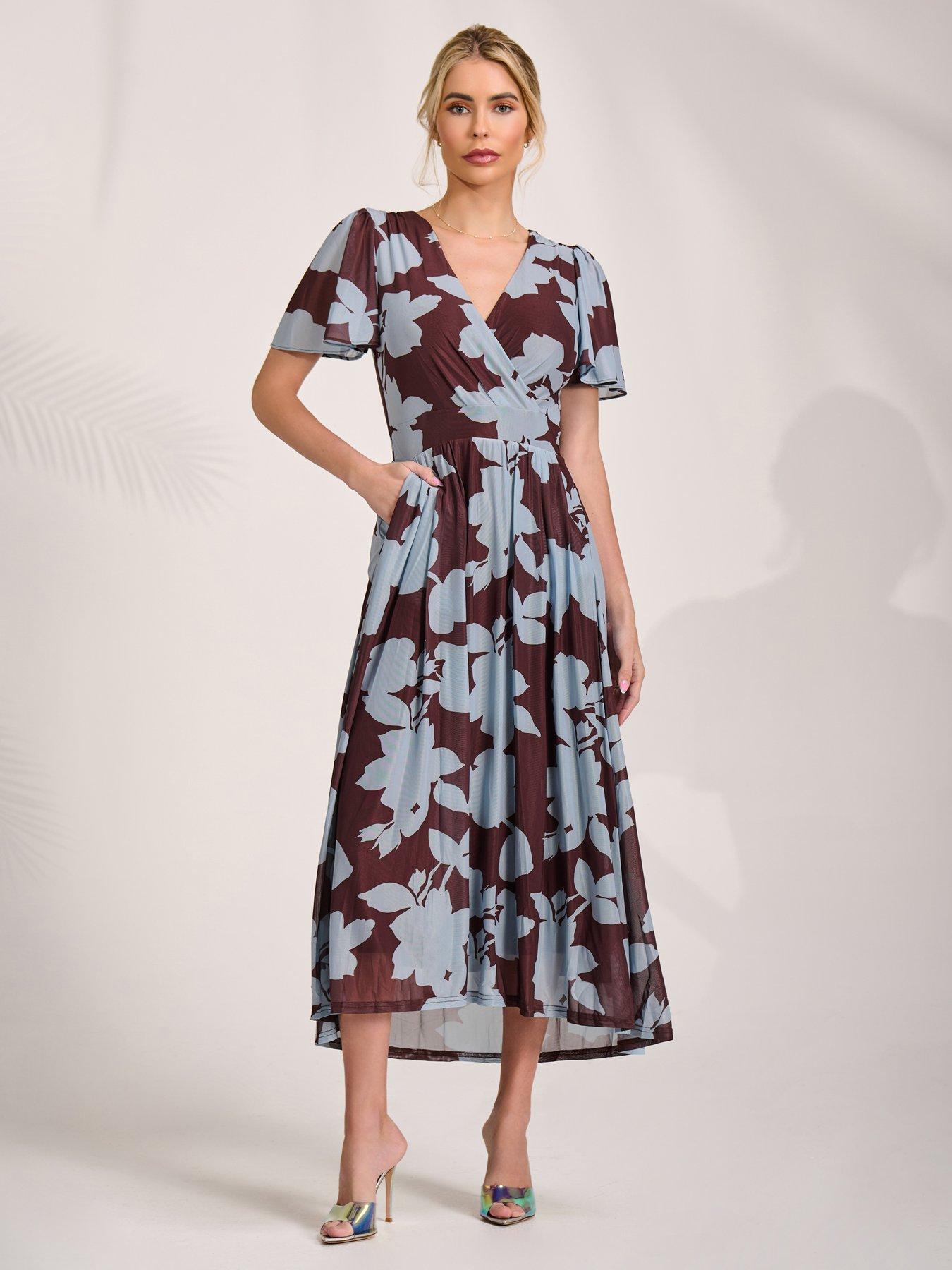 Jolie Moi Mesh Short Sleeve Midaxi Dress - Brown