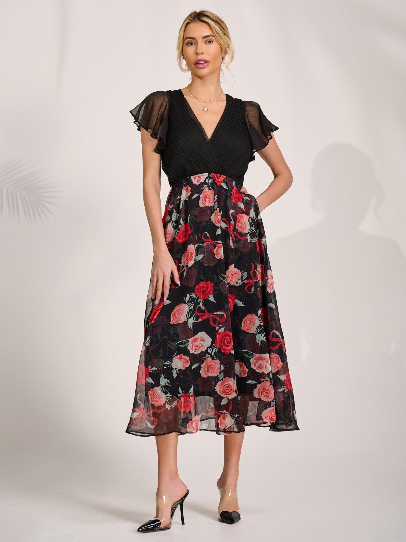 Jolie Moi Two Tone Chiffon Midaxi Dress - Red