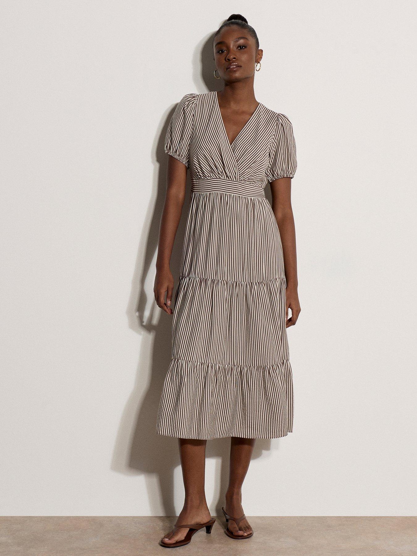 Apricot Multistripe Faux Wrap Tiered Drs - Brown