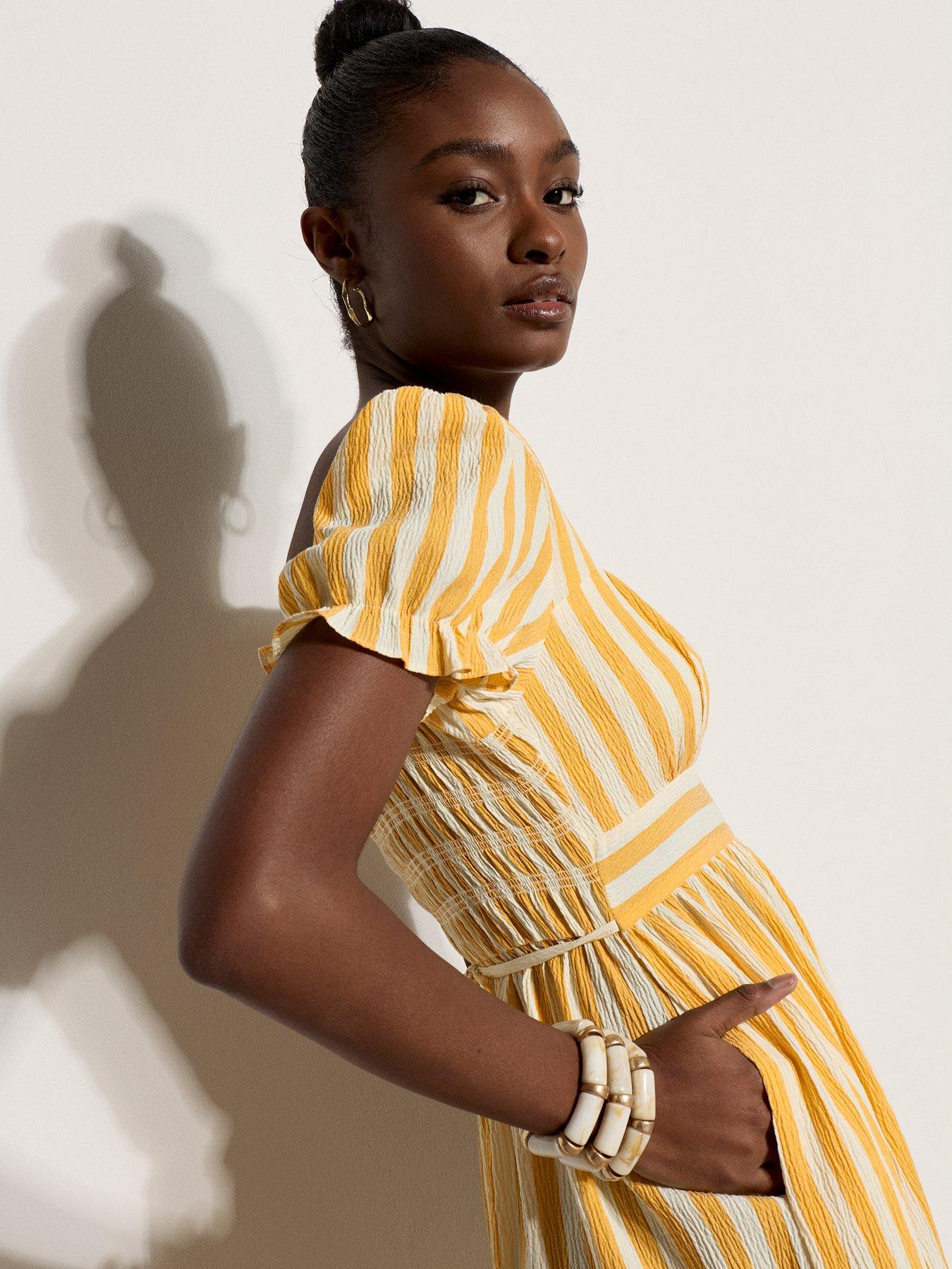 Image 4 of 4 of Apricot Apricot Bold Stripe Milkmaid Midaxi Drs