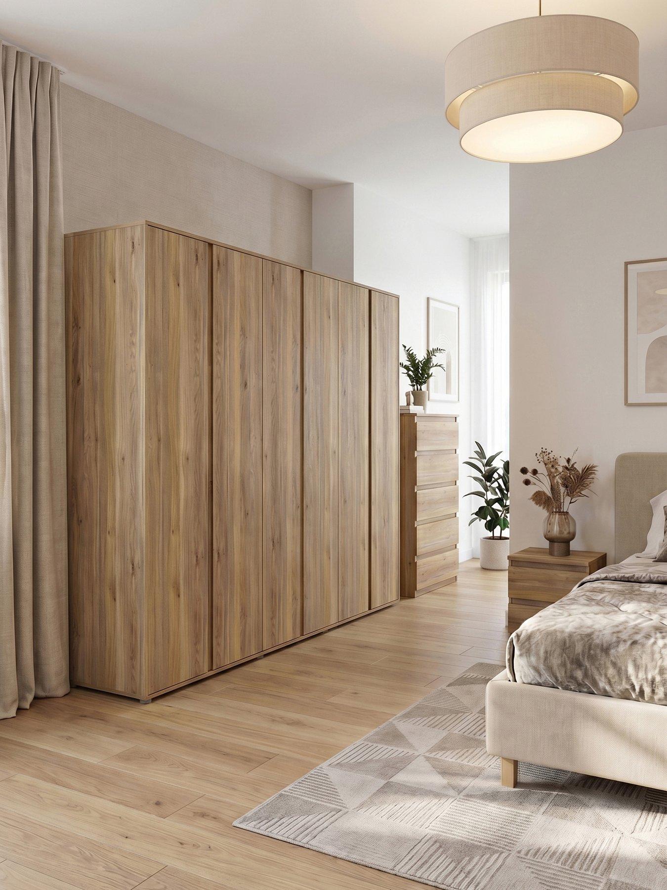 The Very Collection Lisson 3 Piece Package - 6 Door Wardrobe, 5 Drawer Chest and 2 Drawer Bedside Chest - New Oak - FSC® Certified