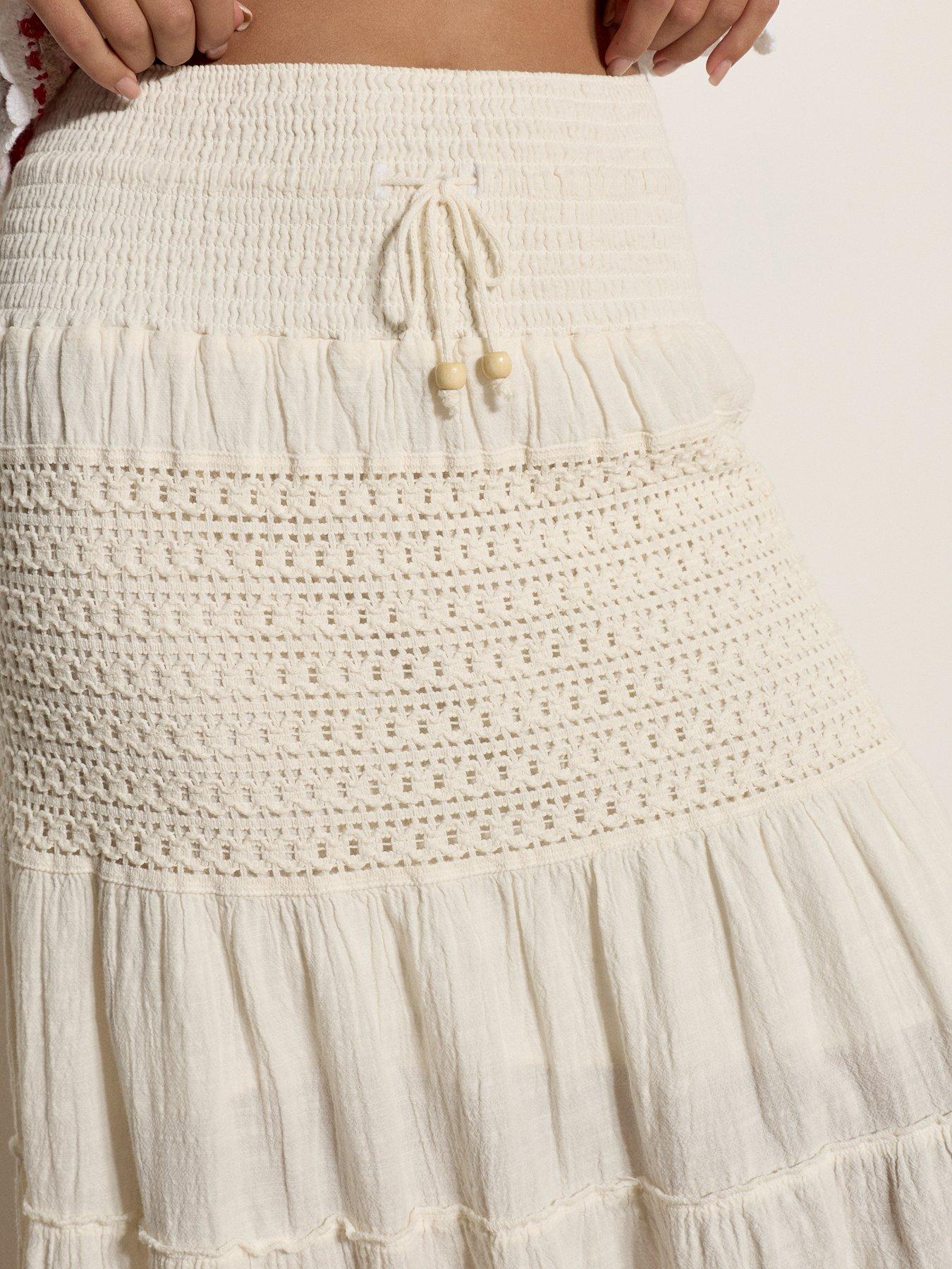 Image 3 of 4 of Apricot Crochet Detail Tiered Skirt - Cream