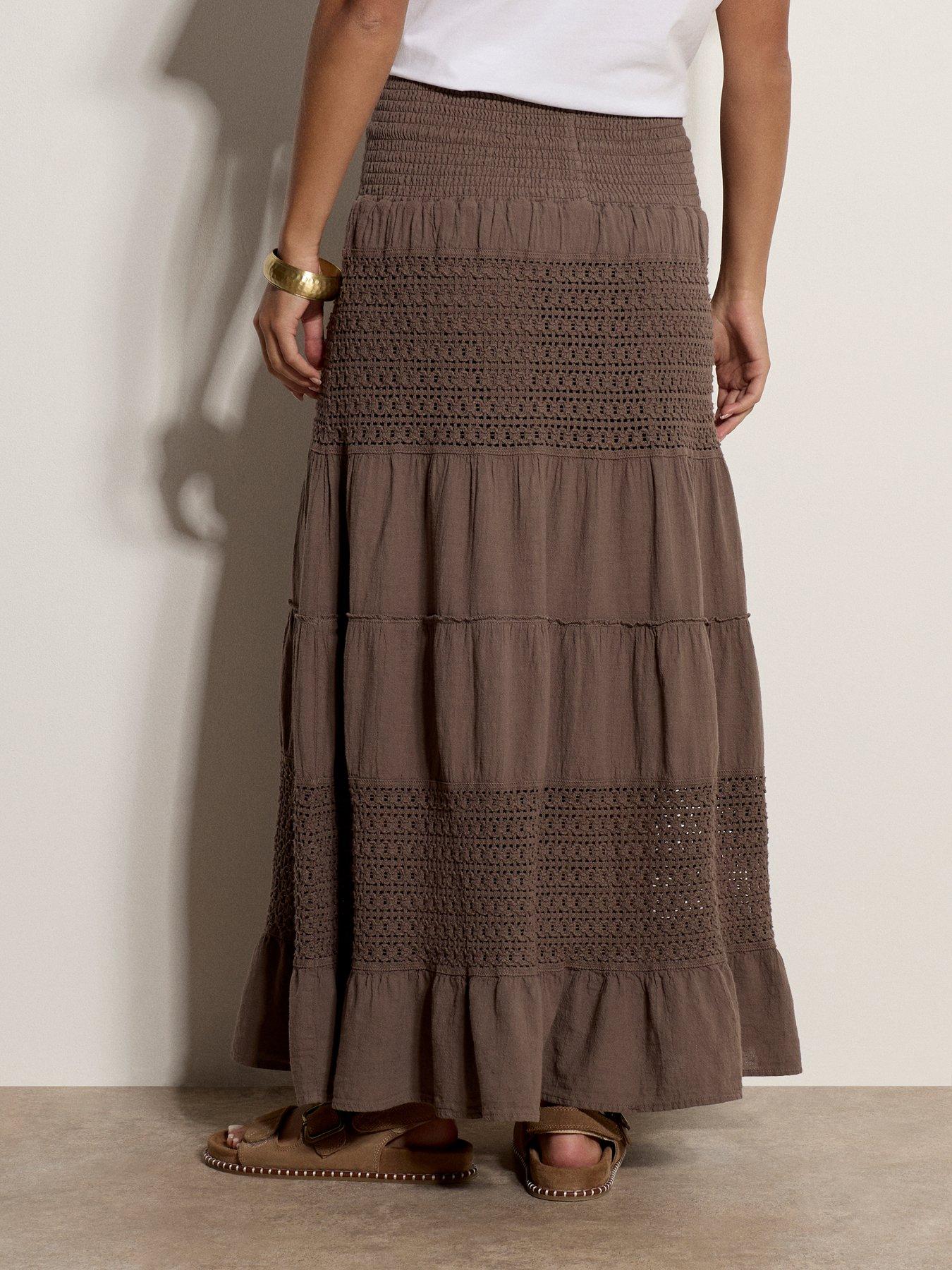 Image 2 of 4 of Apricot Crochet Detail Tiered Skirt - Stone
