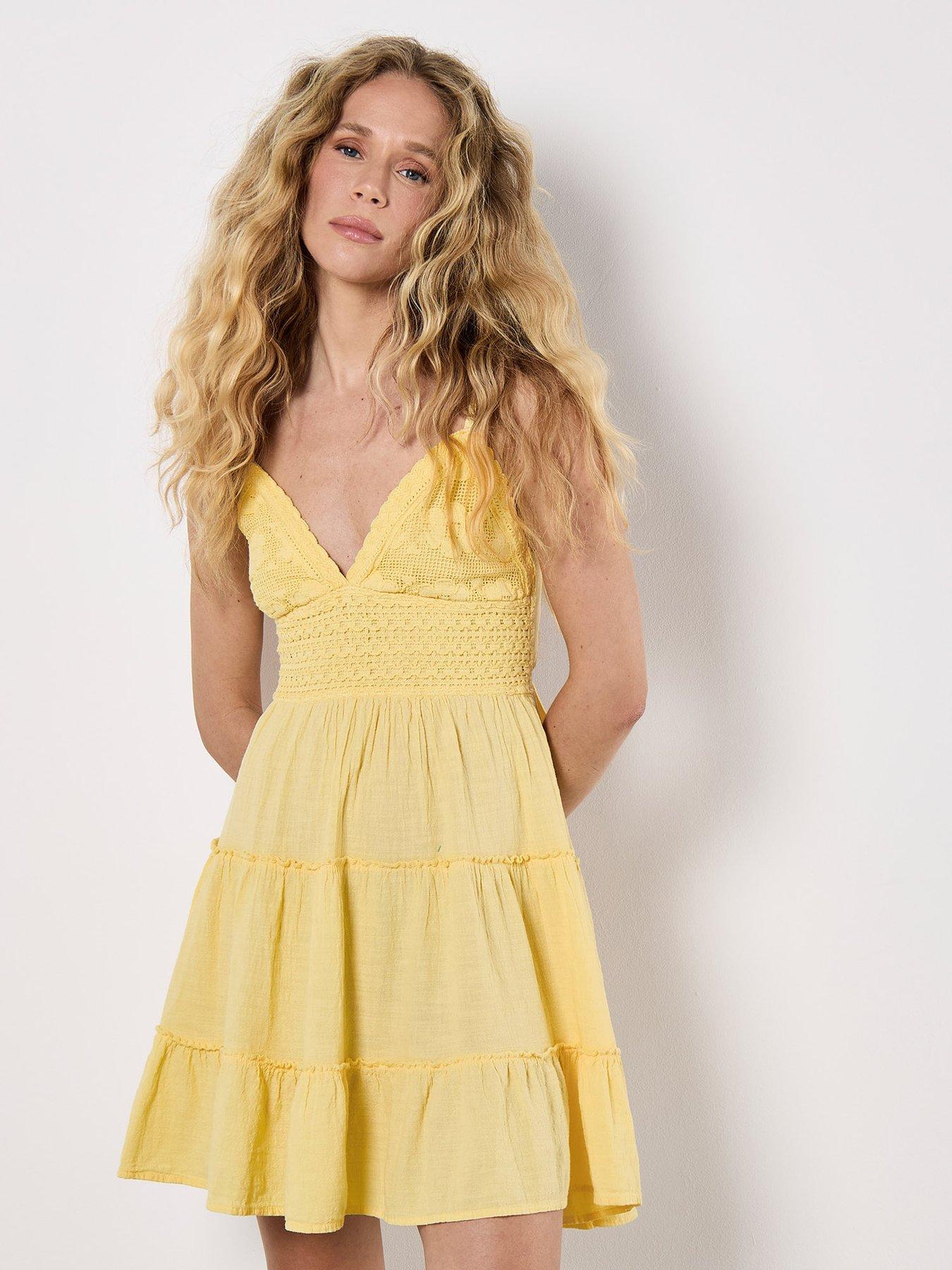 Apricot Crochet Detail Cami Dress - Yellow