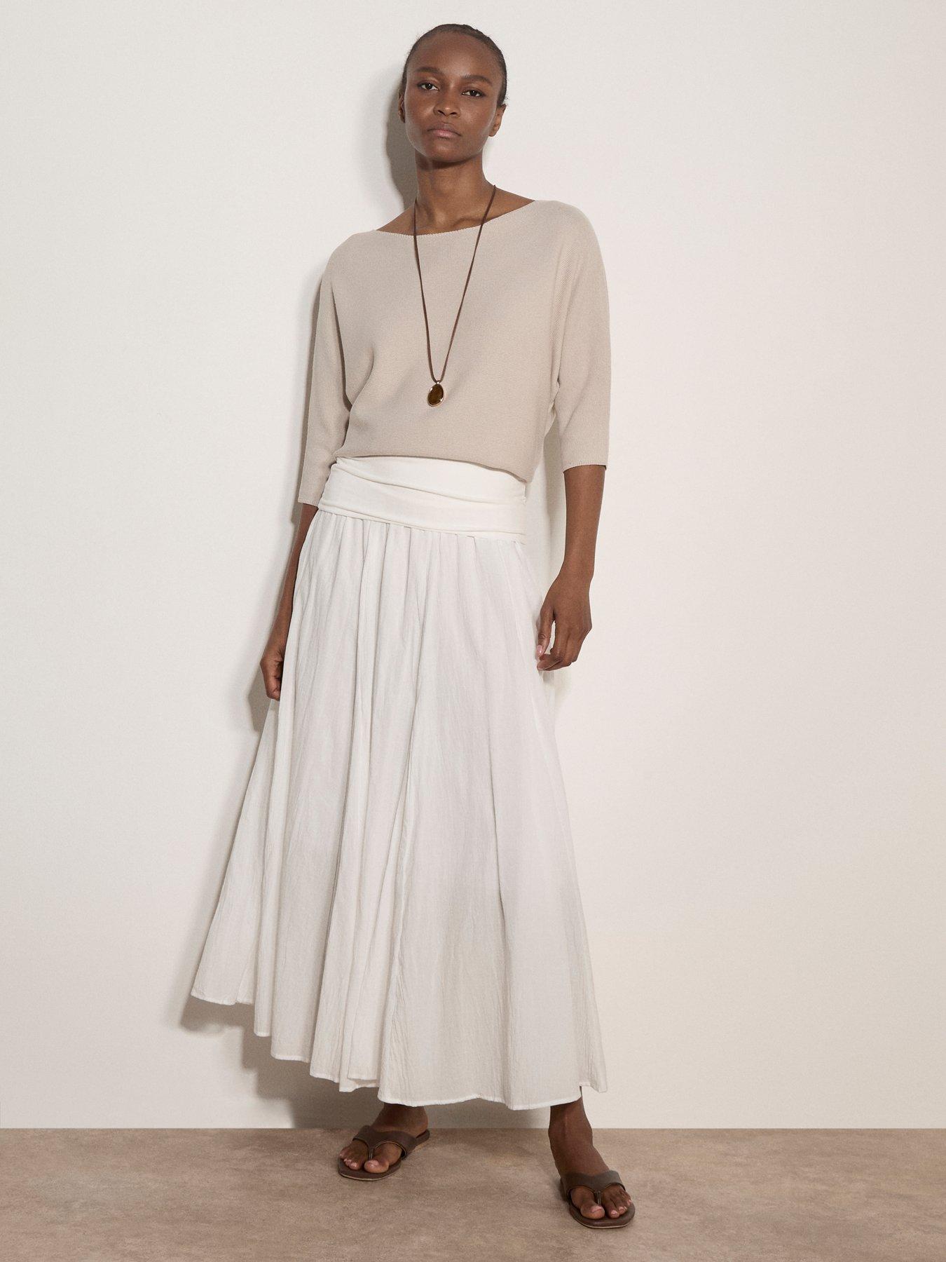 Apricot Jersey Waistband Cotton Midaxi Skirt - Cream
