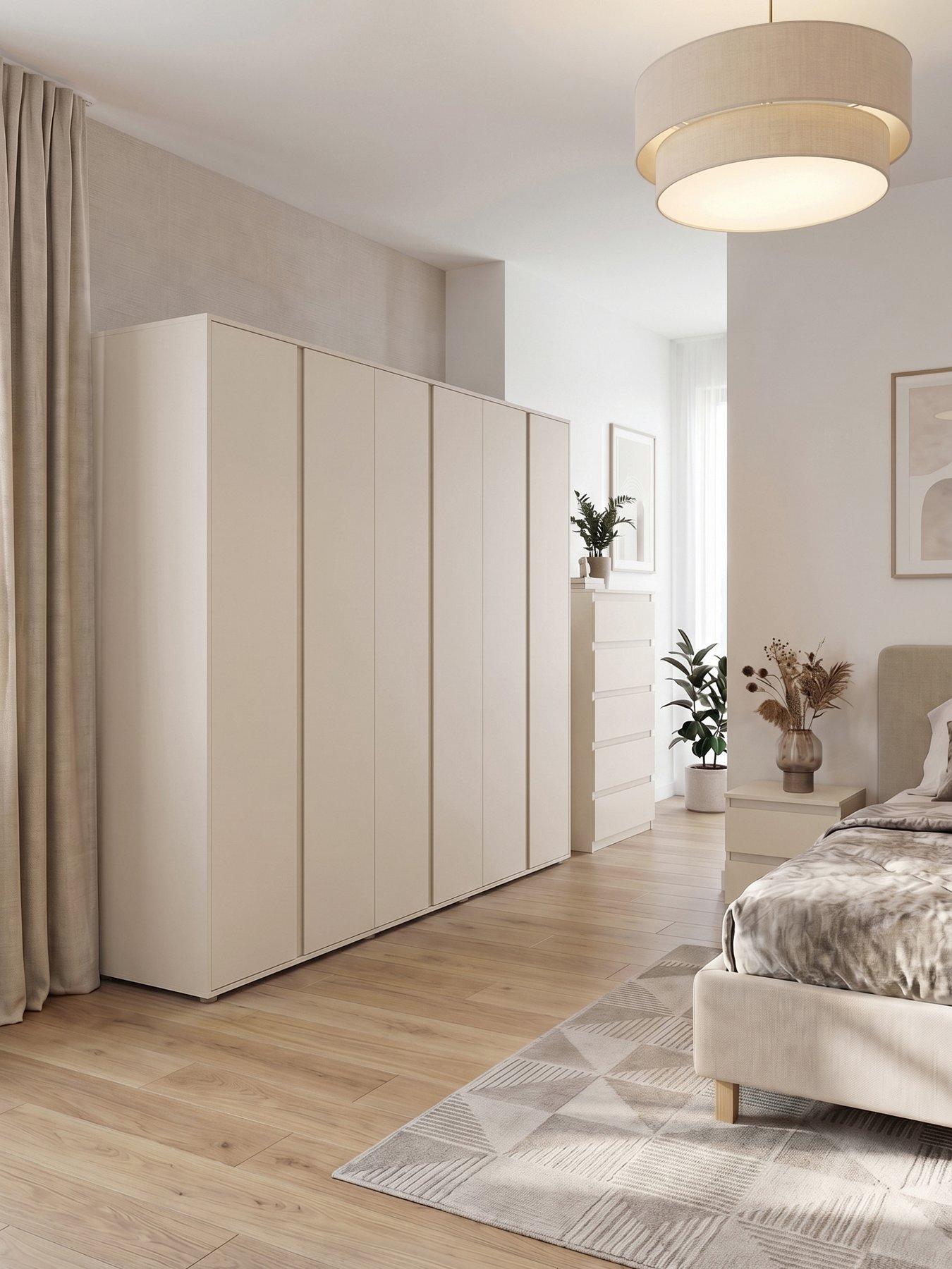 The Very Collection Lisson 3 Piece Package - 6 Door Wardrobe, 5 Drawer Chest and 2 Drawer Bedside Chest - Oatmeal - FSC® Certified