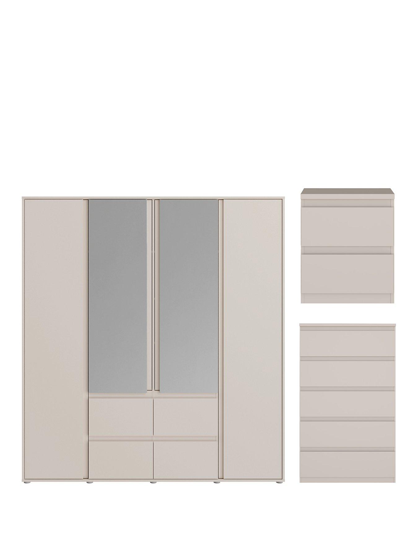 Image 2 of 6 of The Very Collection Lisson 3 Piece Package - 4 Door Mirrored Multi Wardrobe, 5 Drawer Chest and 2 Drawer Bedside Chest - Oatmeal - FSC&reg; Certified
