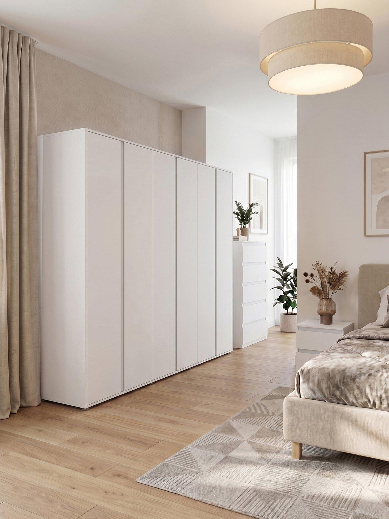 The Very Collection Lisson 3 Piece Package - 6 Door Wardrobe, 5 Drawer Chest and 2 Drawer Bedside Chest - White - FSC® Certified