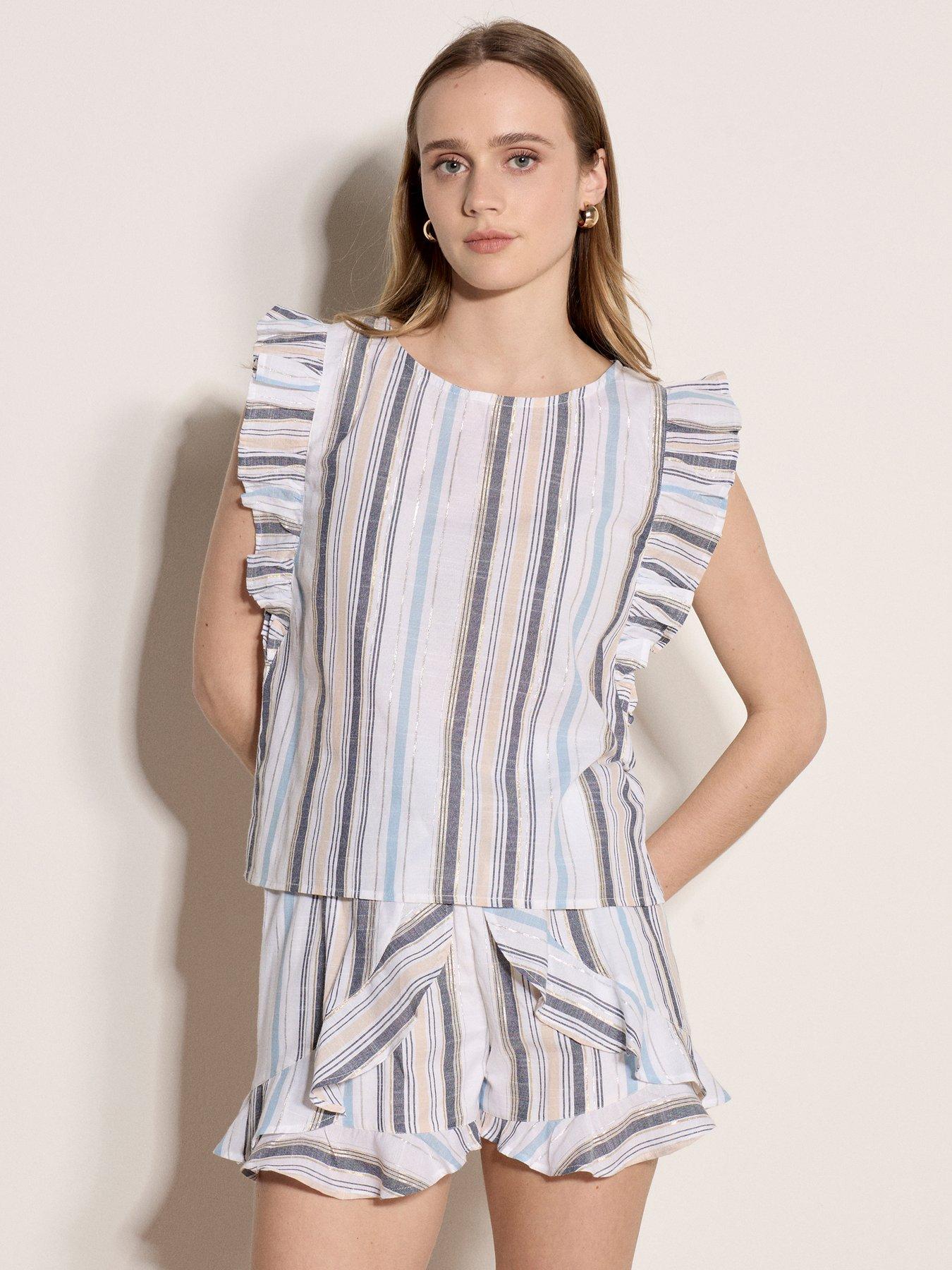 Apricot Lurex Engineered Stripe Top - White