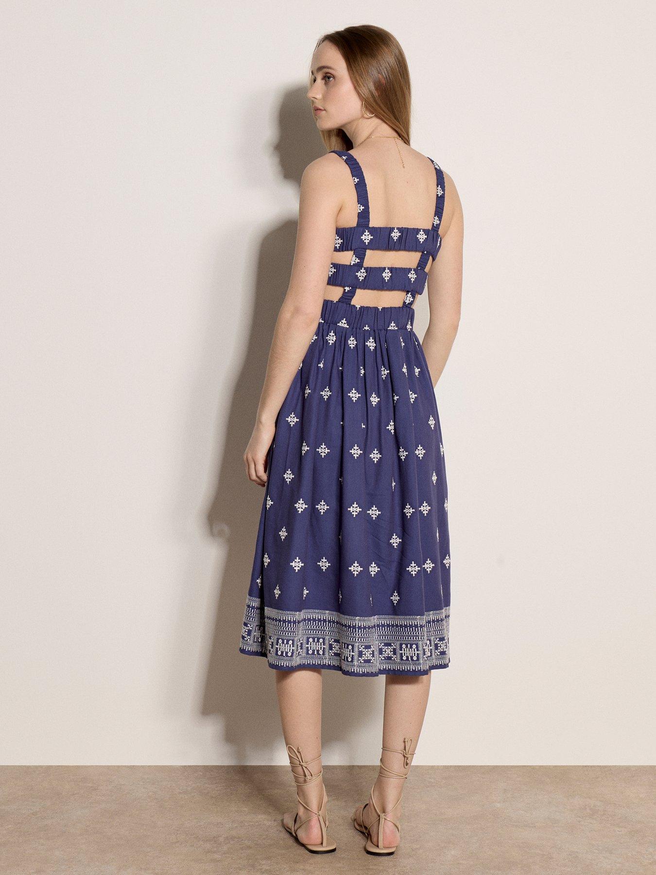 Image 2 of 4 of Apricot Apricot Embroidered Smock Back 3 Panel Midi Dress