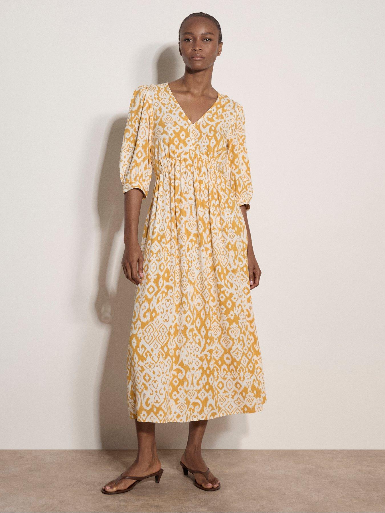 Apricot Tapestry Ikat Midi Dress - Yellow