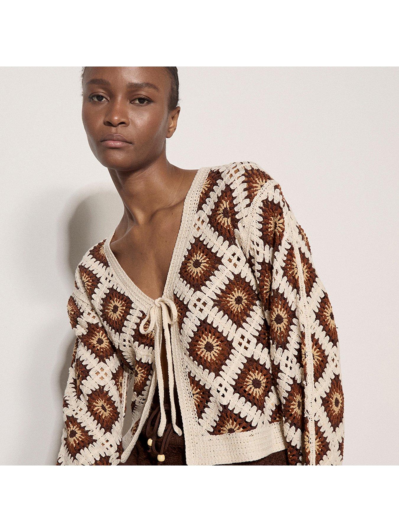Apricot Diamond Tie-Up Cardigan - Orange