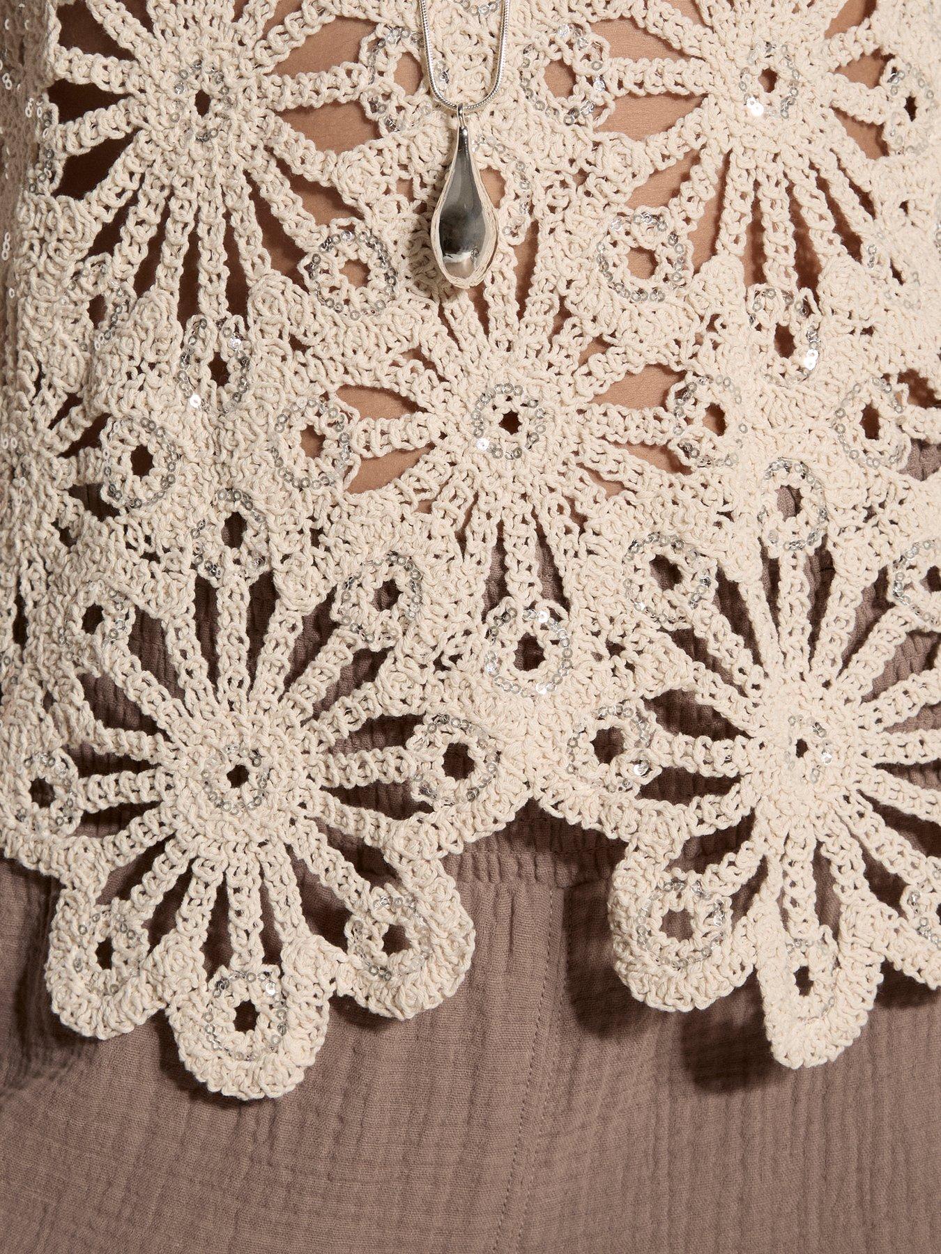 Image 4 of 4 of Apricot Sequin Crochet Shell Top - Cream