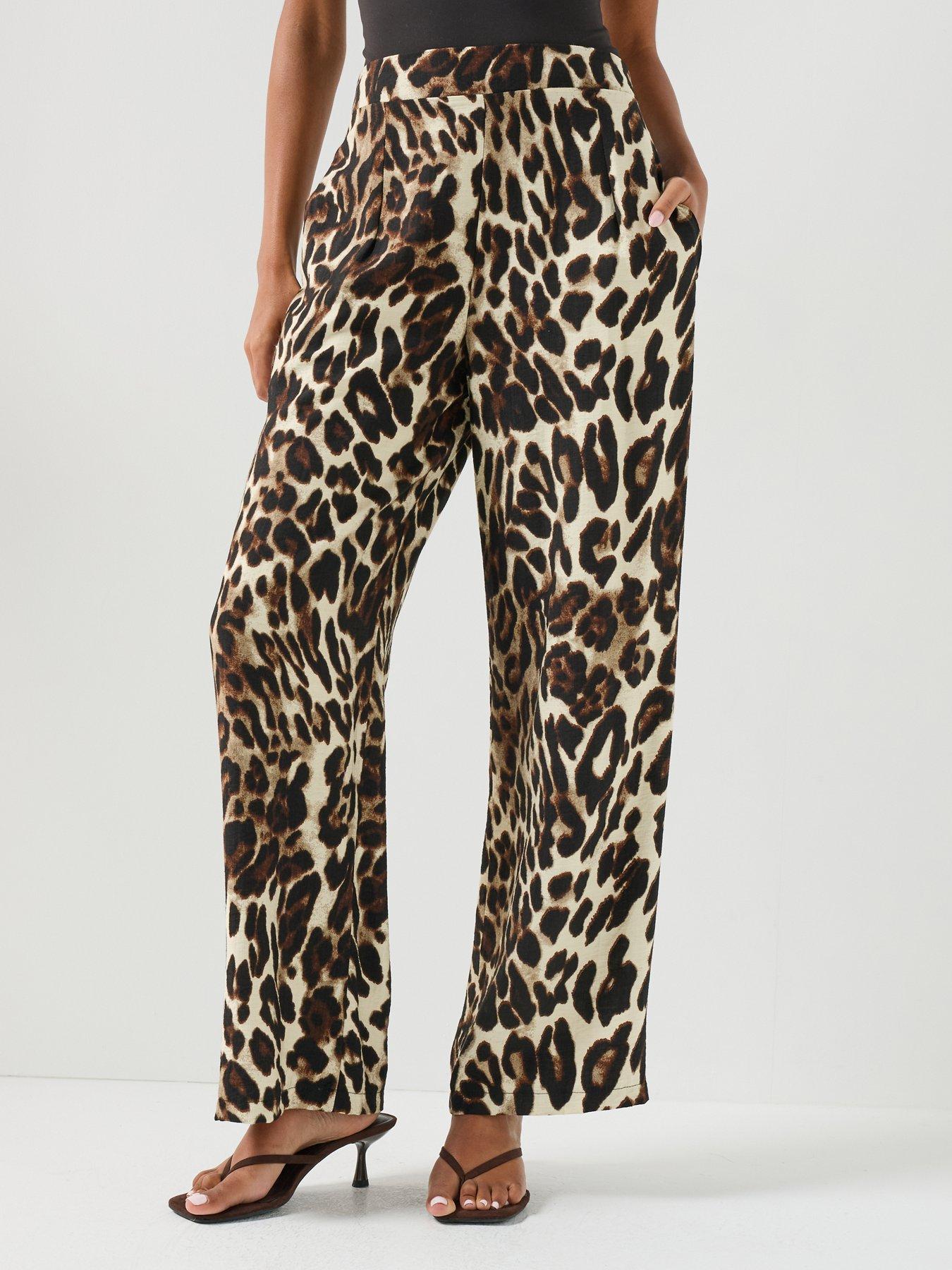 Image 5 of 7 of AX Paris Leopard Print Wide Leg Trousers - Brown