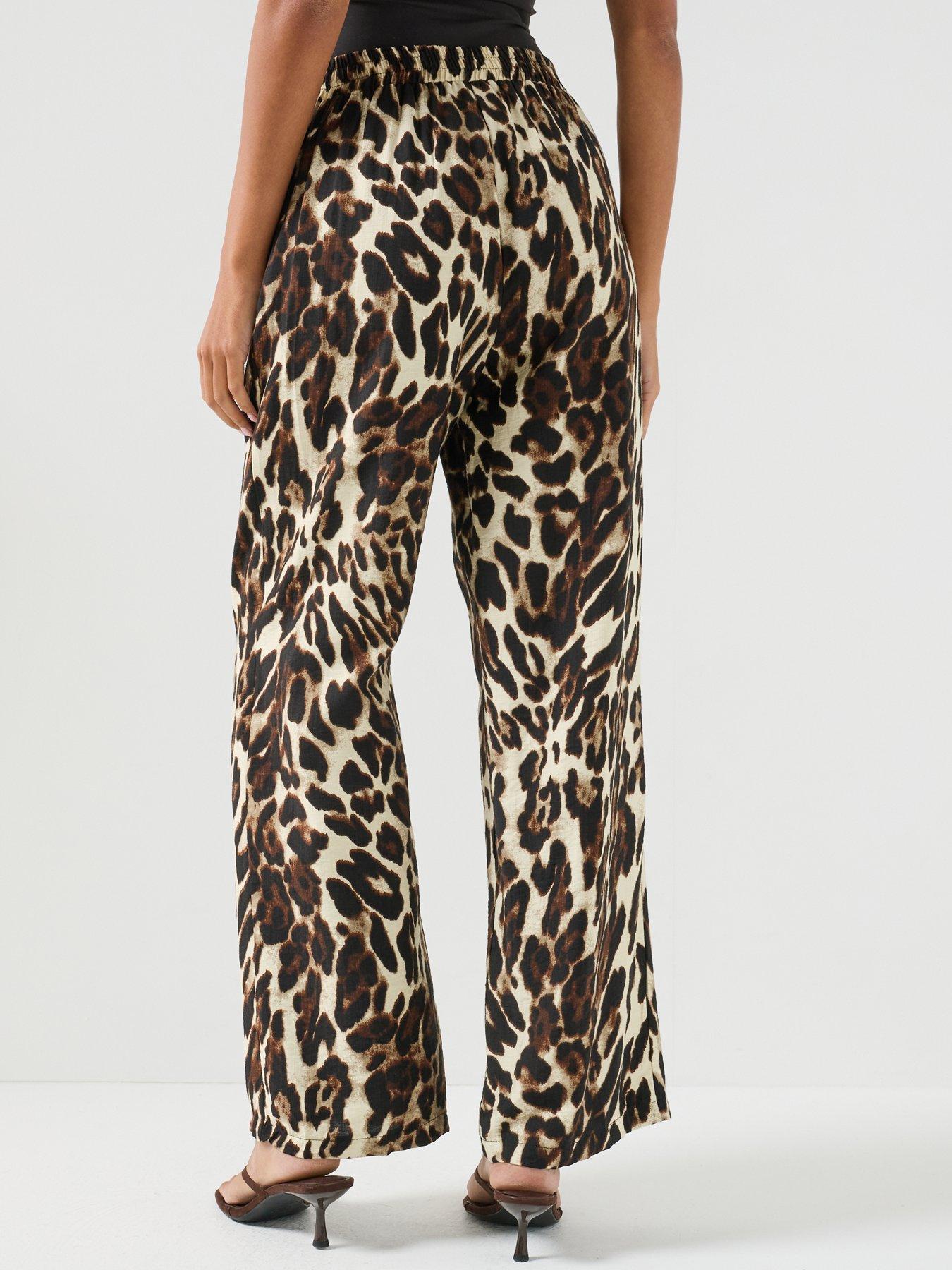 Image 6 of 7 of AX Paris Leopard Print Wide Leg Trousers - Brown