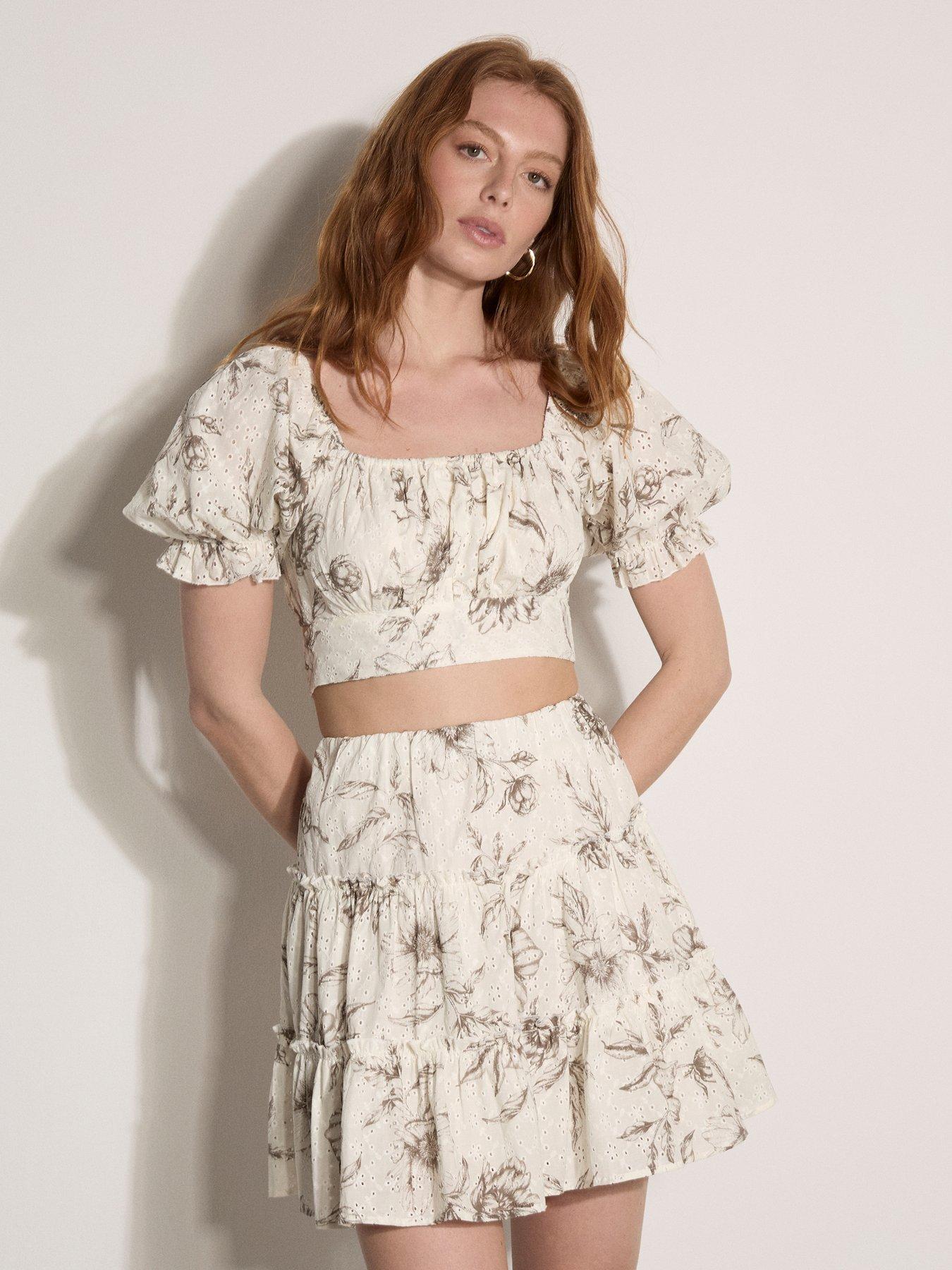 Apricot Printed Broderie Tiered Skirt - Grey