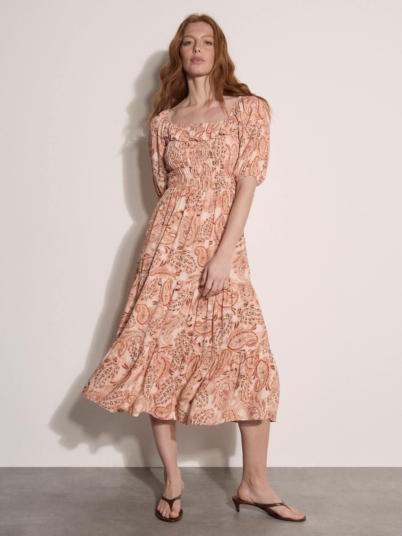 Apricot Apricot Tonal Paisley Milkmaid Dress