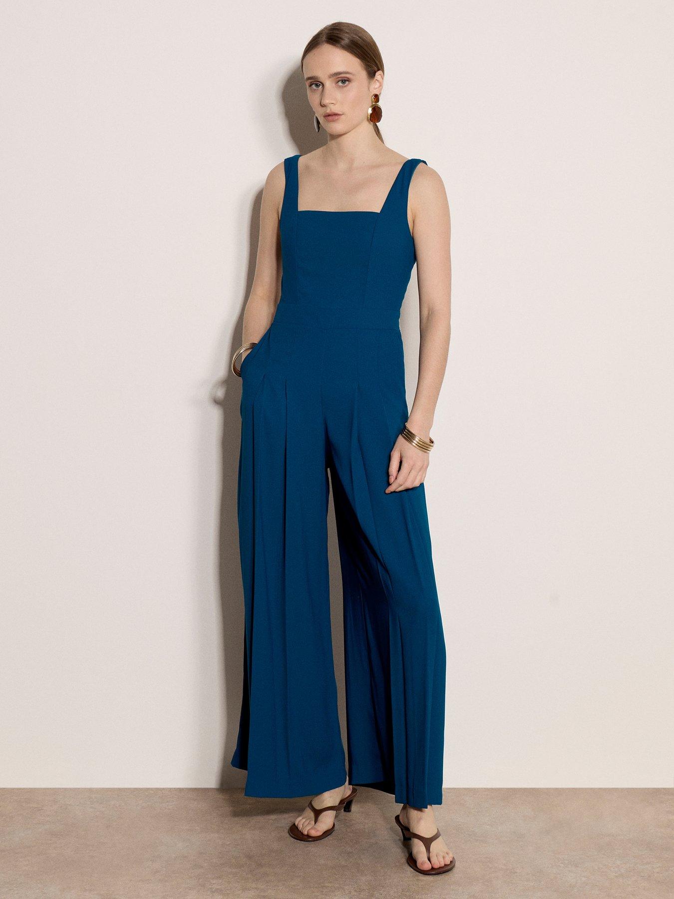 Image 1 of 4 of Apricot Apricot Shirred Back Wide Leg Jumpsuit