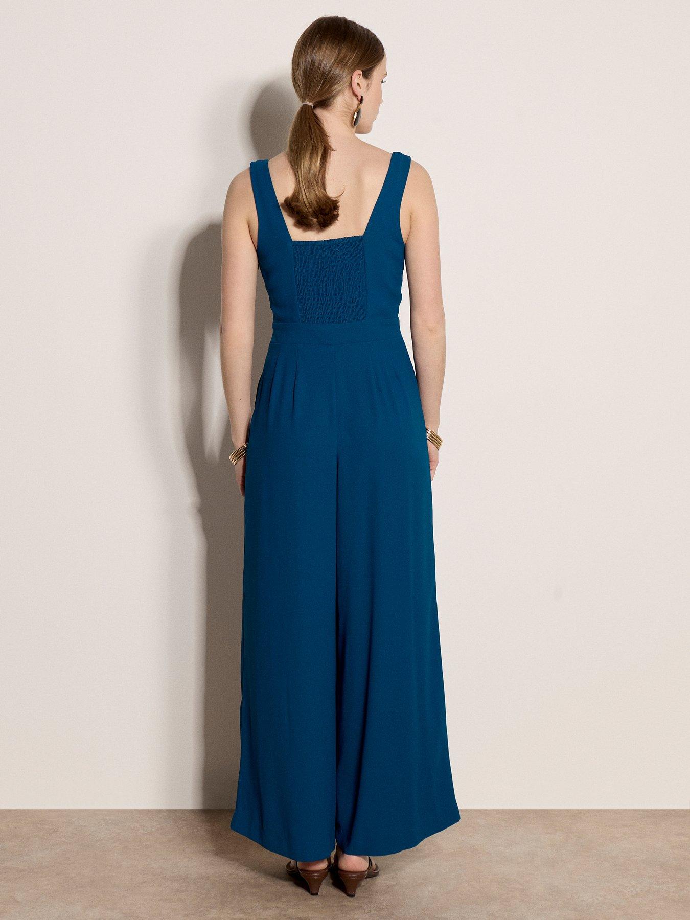 Image 2 of 4 of Apricot Apricot Shirred Back Wide Leg Jumpsuit