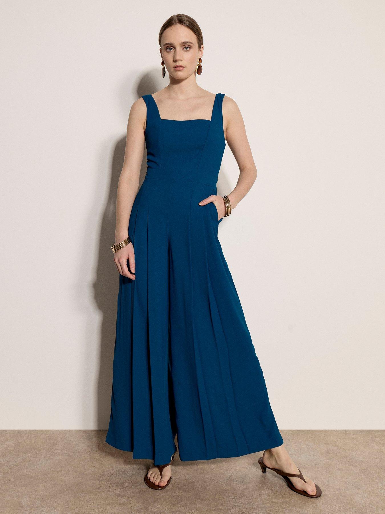 Image 3 of 4 of Apricot Apricot Shirred Back Wide Leg Jumpsuit