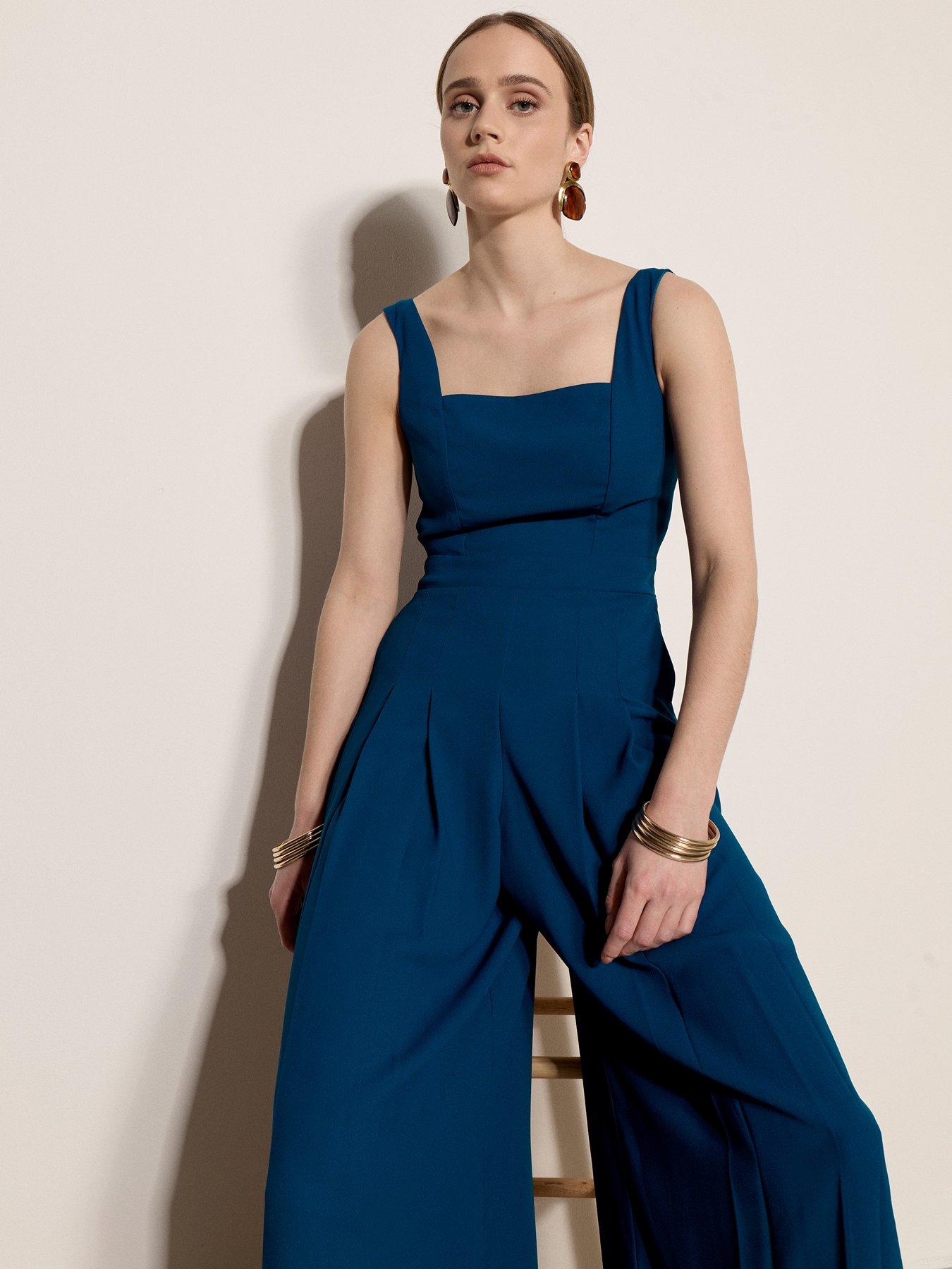 Image 4 of 4 of Apricot Apricot Shirred Back Wide Leg Jumpsuit
