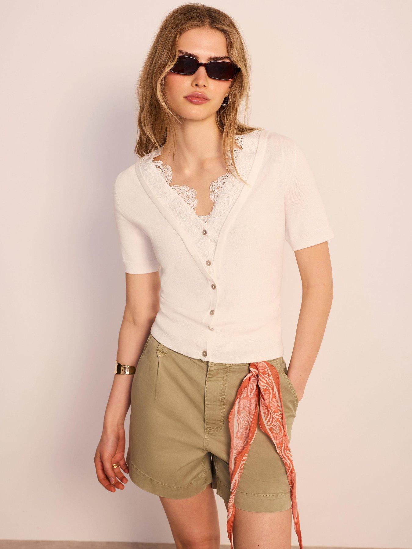 Mint Velvet Cream Lace Trim Layered Top