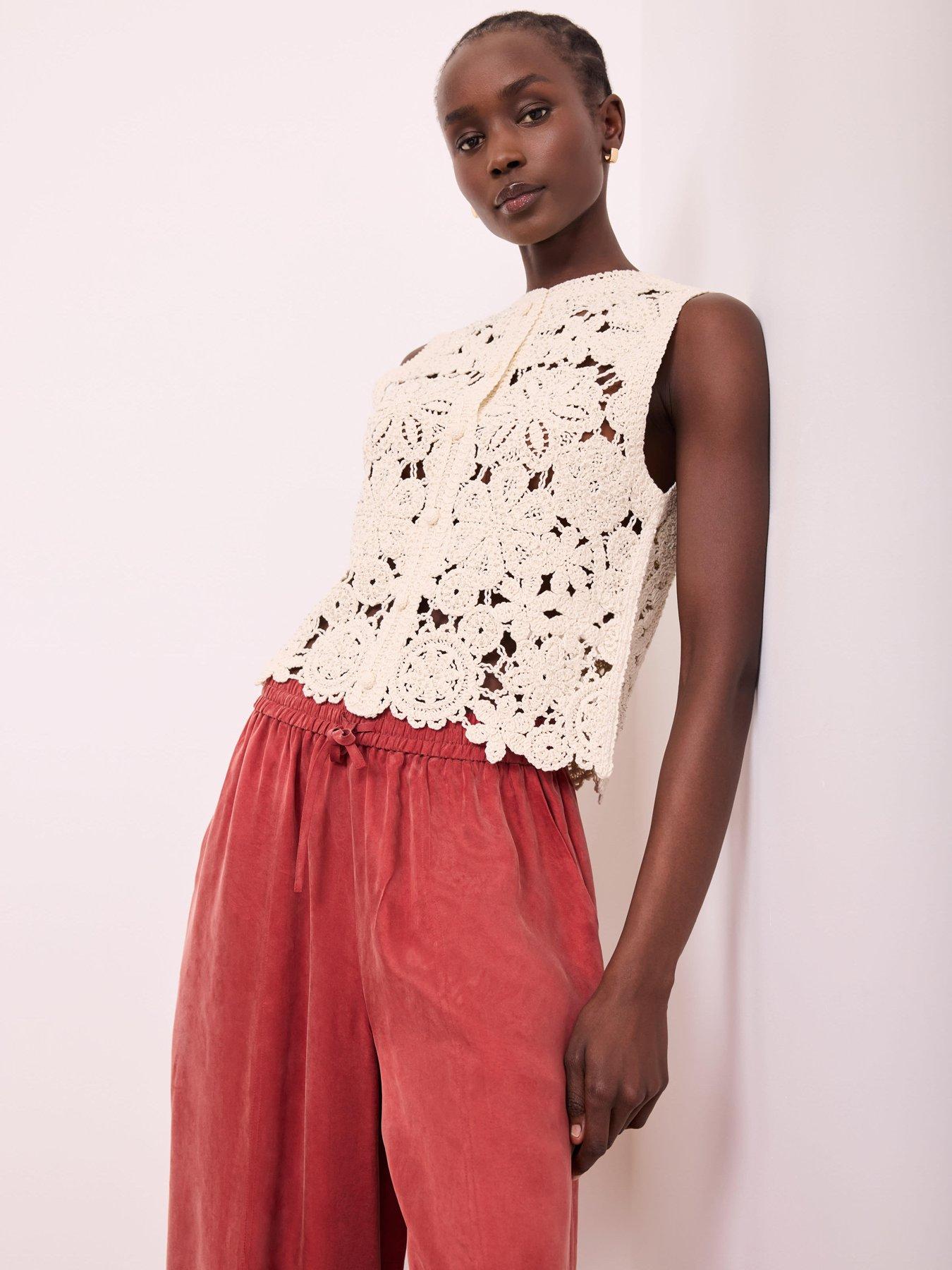 Image 2 of 6 of Mint Velvet Crochet Button Front Overlayer - Cream