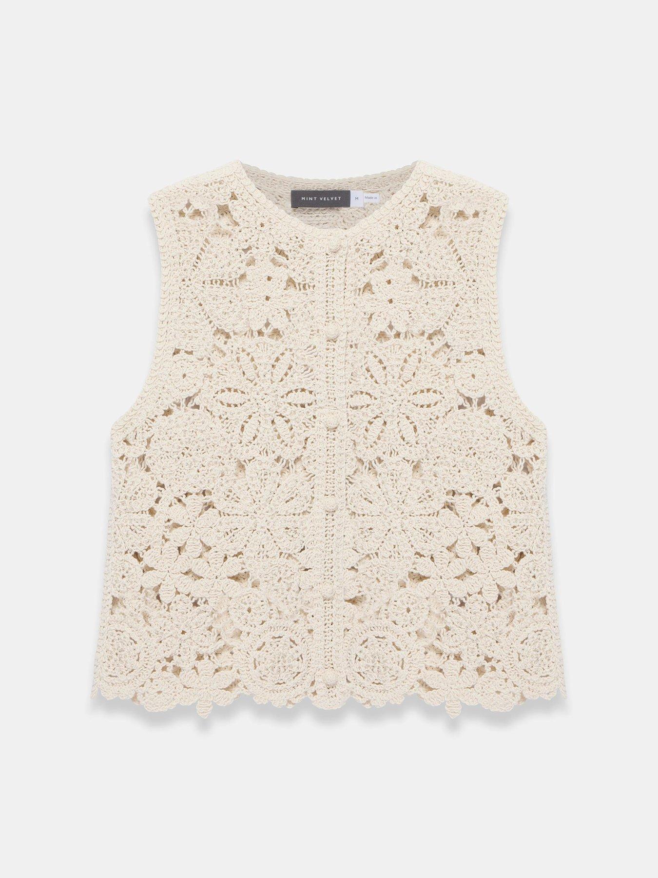Image 5 of 6 of Mint Velvet Crochet Button Front Overlayer - Cream