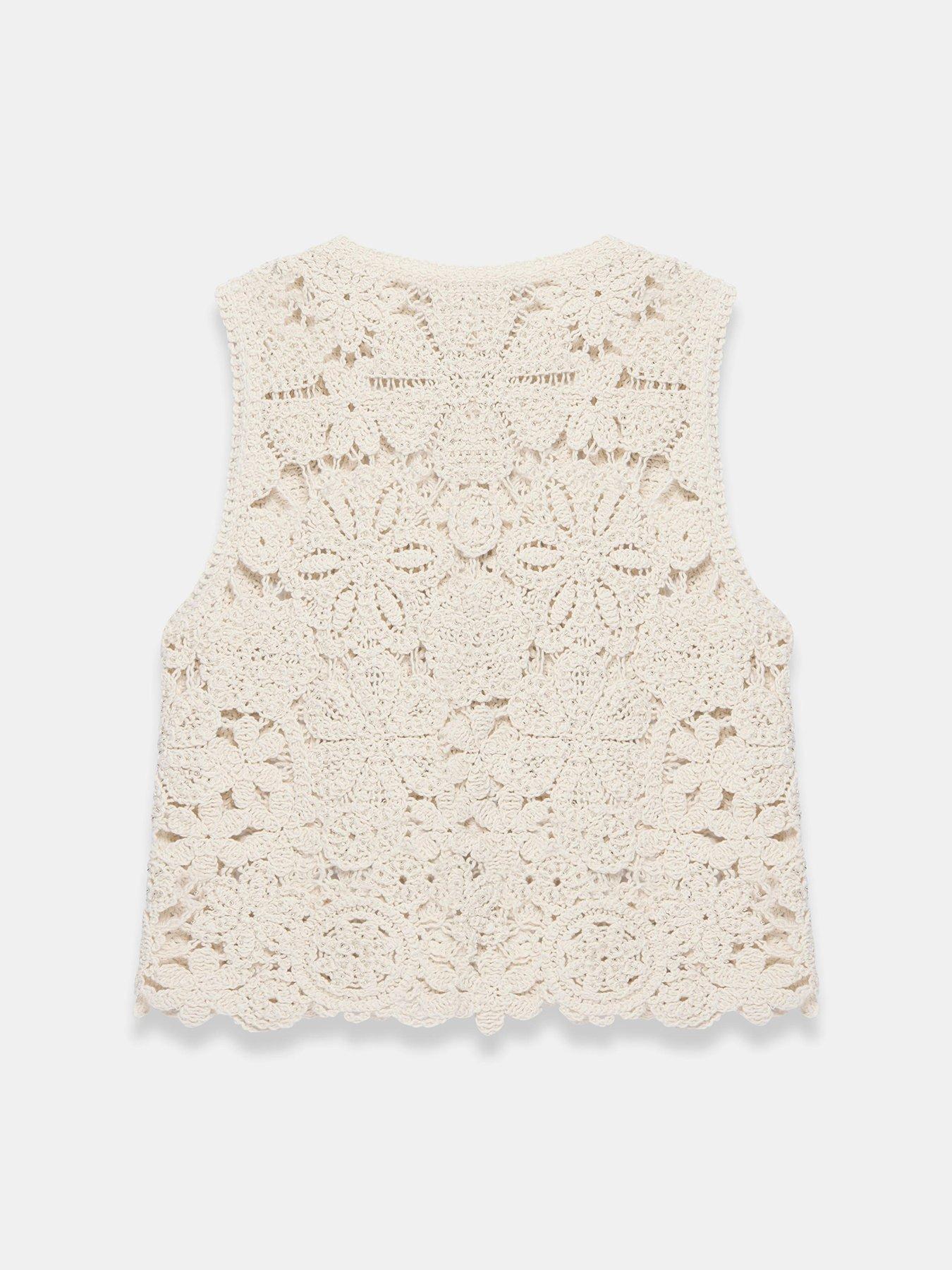 Image 6 of 6 of Mint Velvet Crochet Button Front Overlayer - Cream