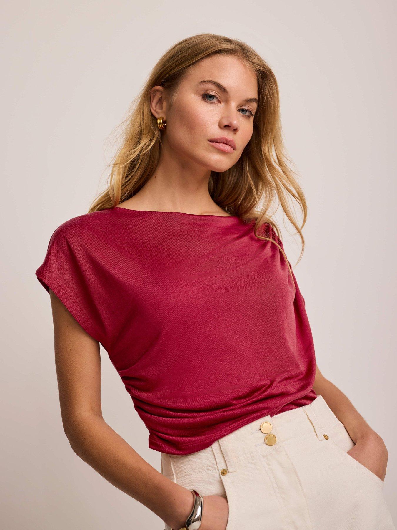 Mint Velvet Double Layer Drape Top - Red