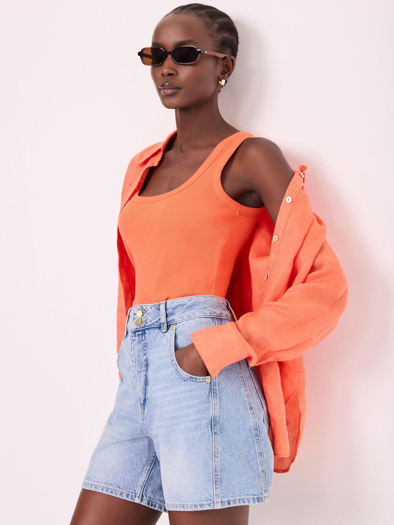 Mint Velvet Square Scoop Neck Vest - Orange